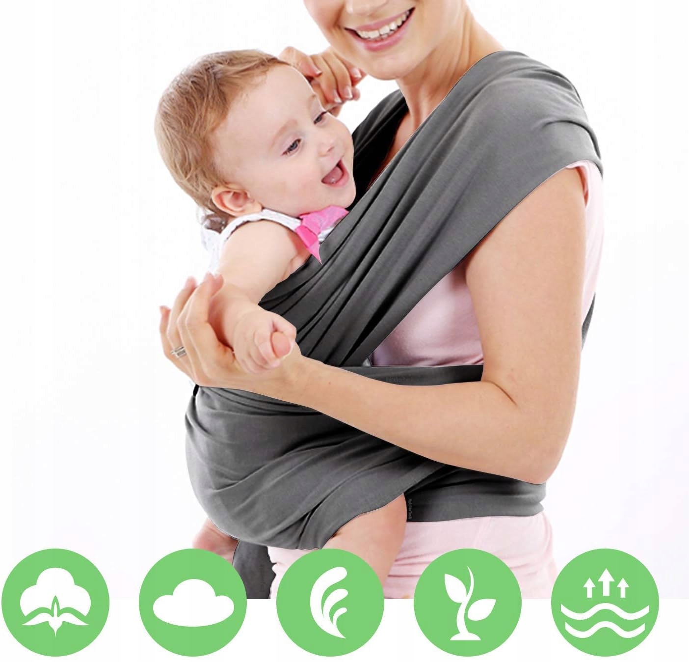 CHUSTA CHUSTECZKA NOSIDŁO NOSIDEŁKO DLA NIEMOWLĄT DZIECI DO 16KG Kolor Odcienie szarości i srebra