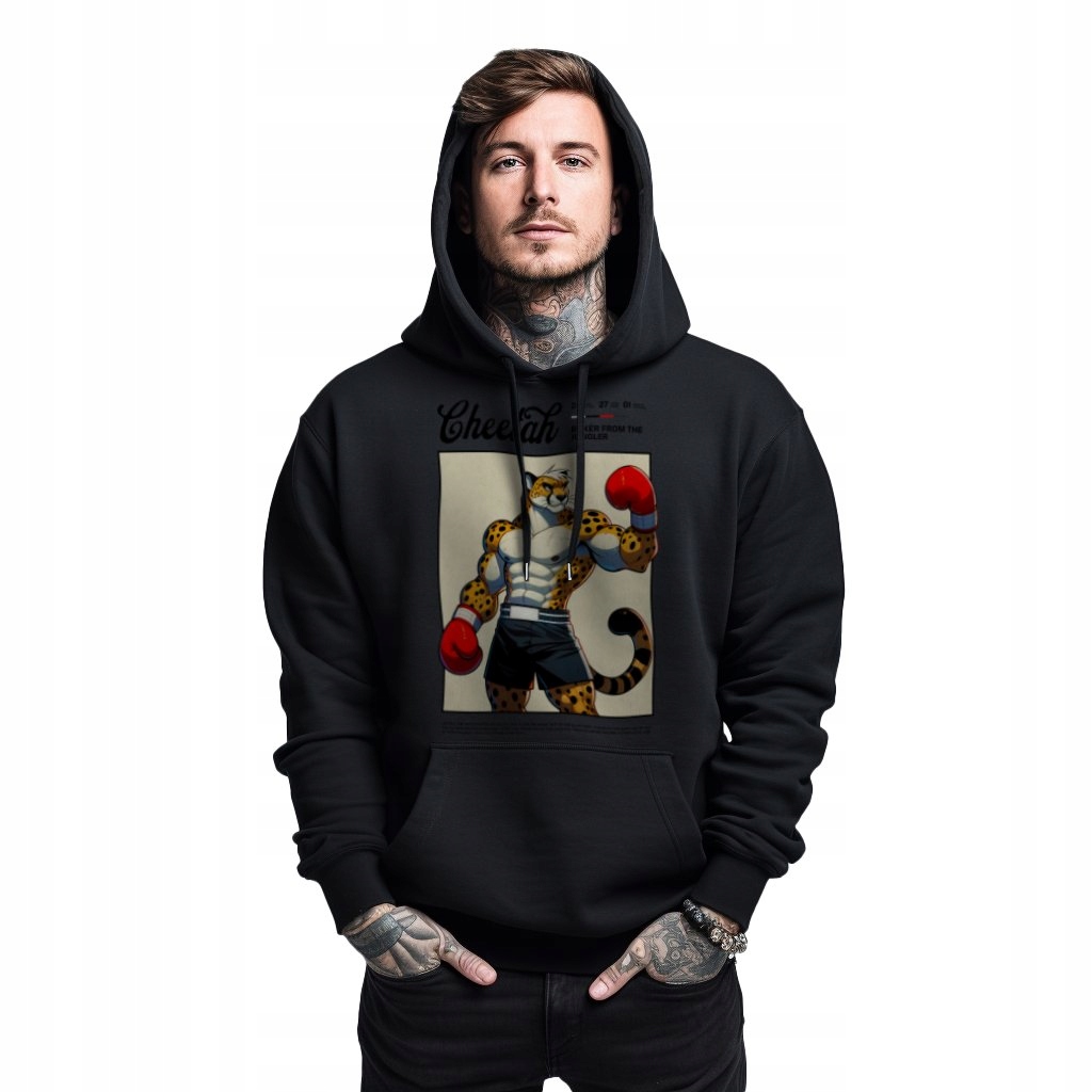 Mikina černá pánská s kapucí s potiskem Boxer From The Jungler