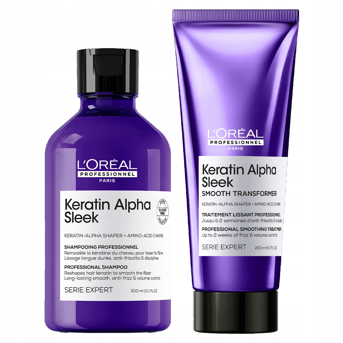 Loreal Keratin Alpha Sleek sada neukázněné vlasy šampon kúra