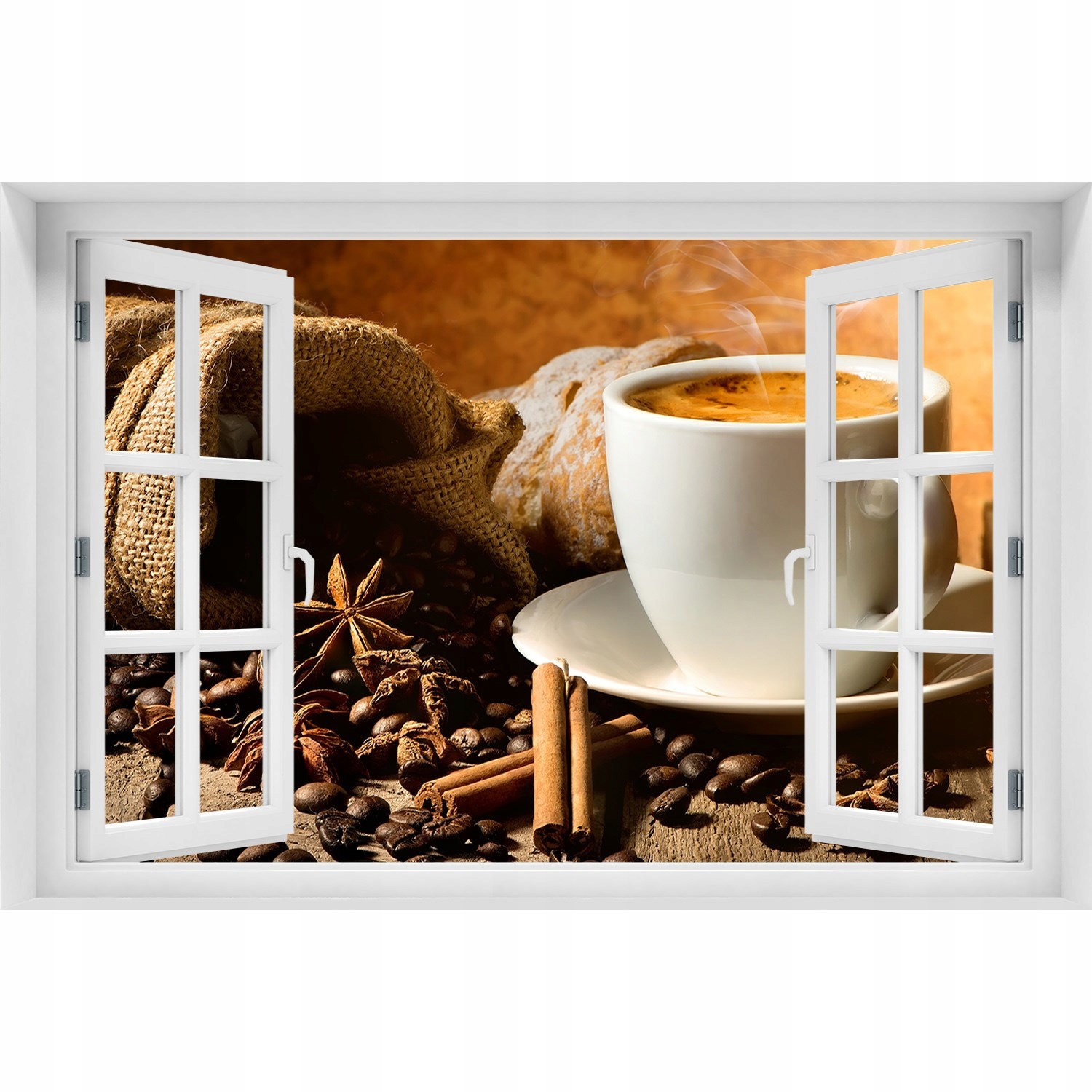 

3D Okno Naklejka Samoprzylepna Kawa i przyprawy