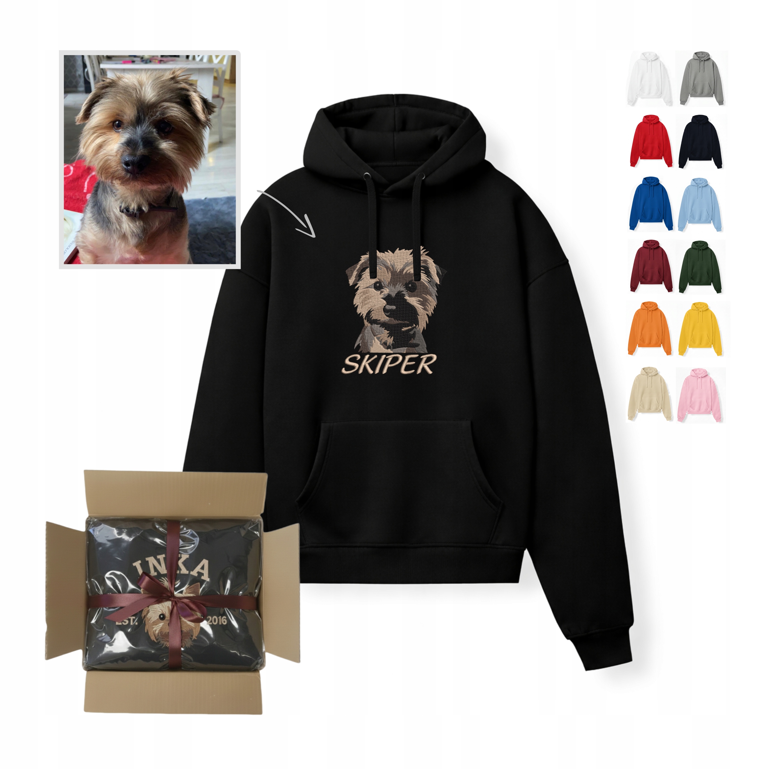 Mikina s výšivkou Fotky pejska Kočka Zvířátka s kapucí Pánská S-3XL