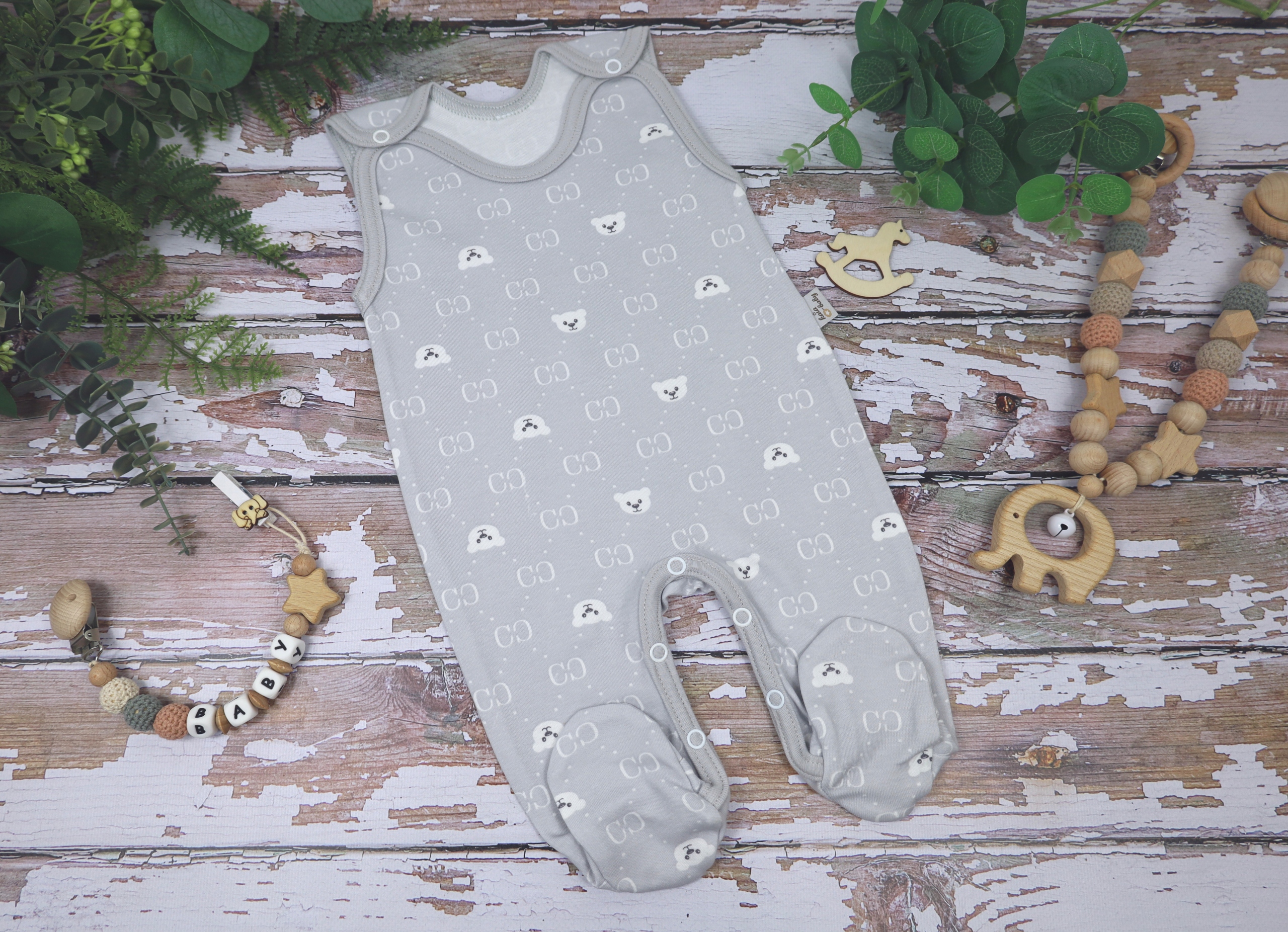 ŚPIOCHY NIEMOWLĘCE ŚPIOSZKI BAWEŁNIANE ROZPINANE r.74 GRAY BABY BEAR /51/ Marka kaia-baby