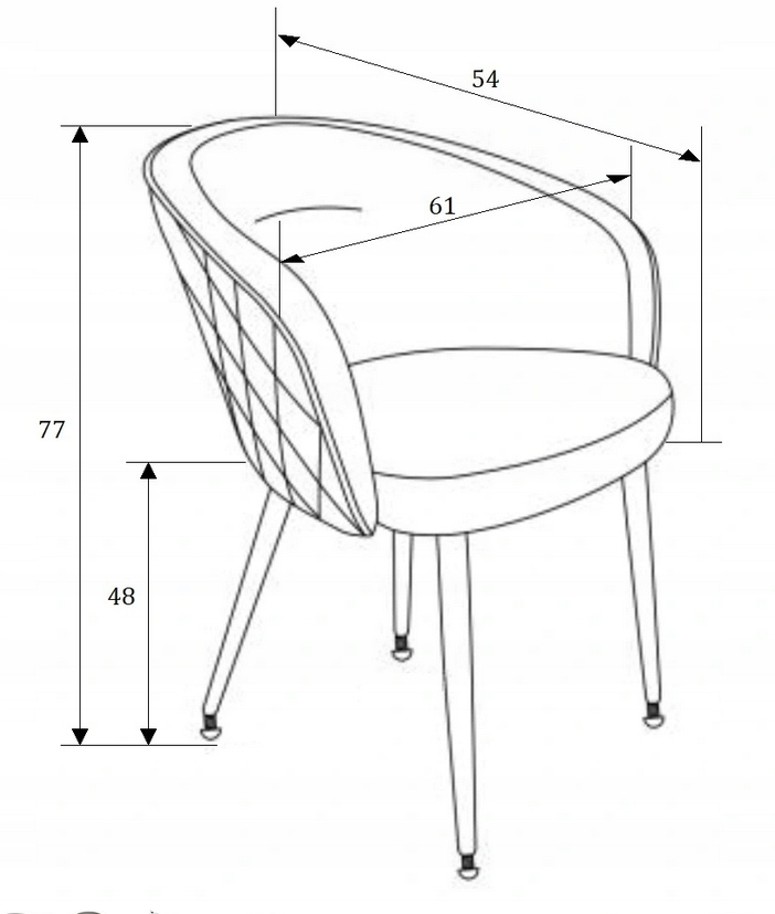 Krzesło Tapicerowane Welur Popiel Pikowane K430 Wysokość mebla 77 cm