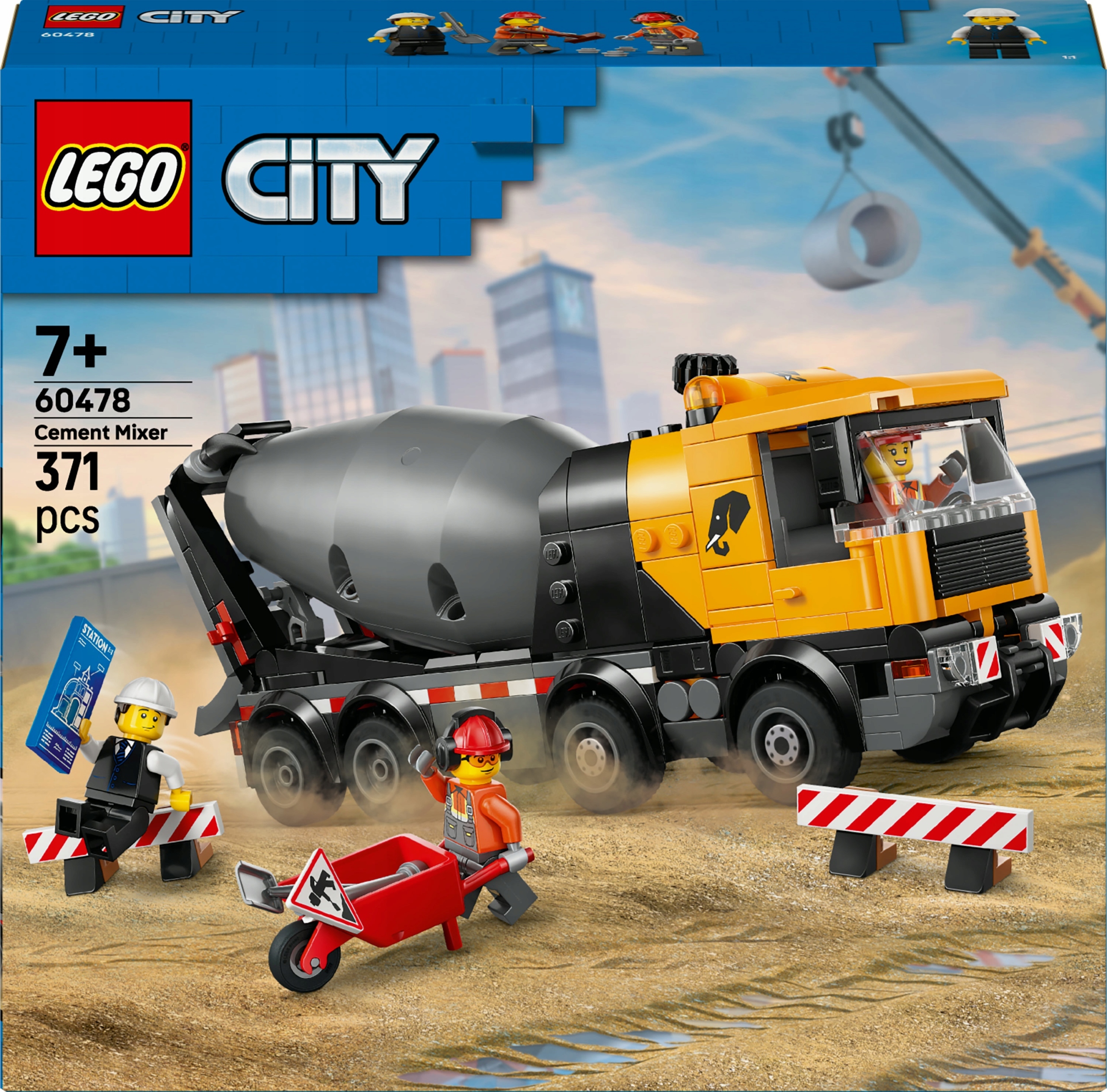 Lego City domíchávač betonu žlutý stavební kamion 371 dílků 60478