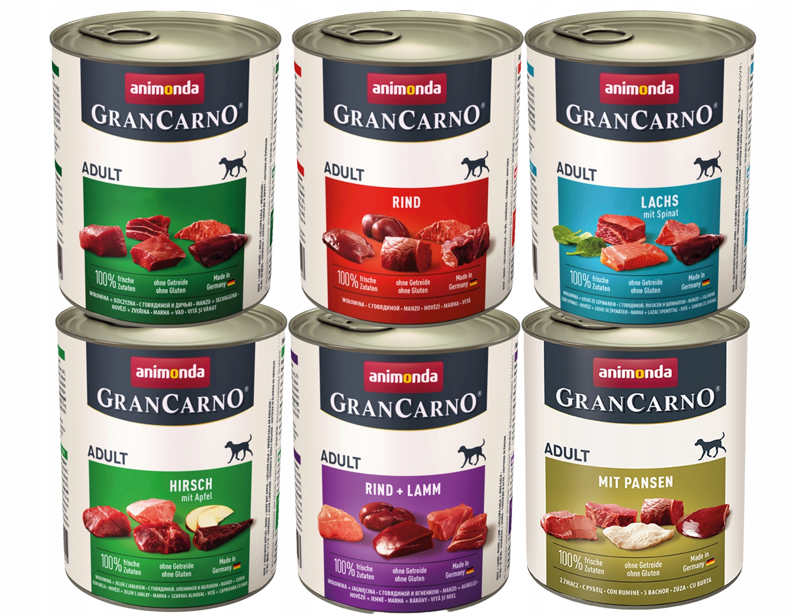Animonda GranCarno Adult konzerva Set 6x800g – MIX 6 příchutí Bez Drůbeže