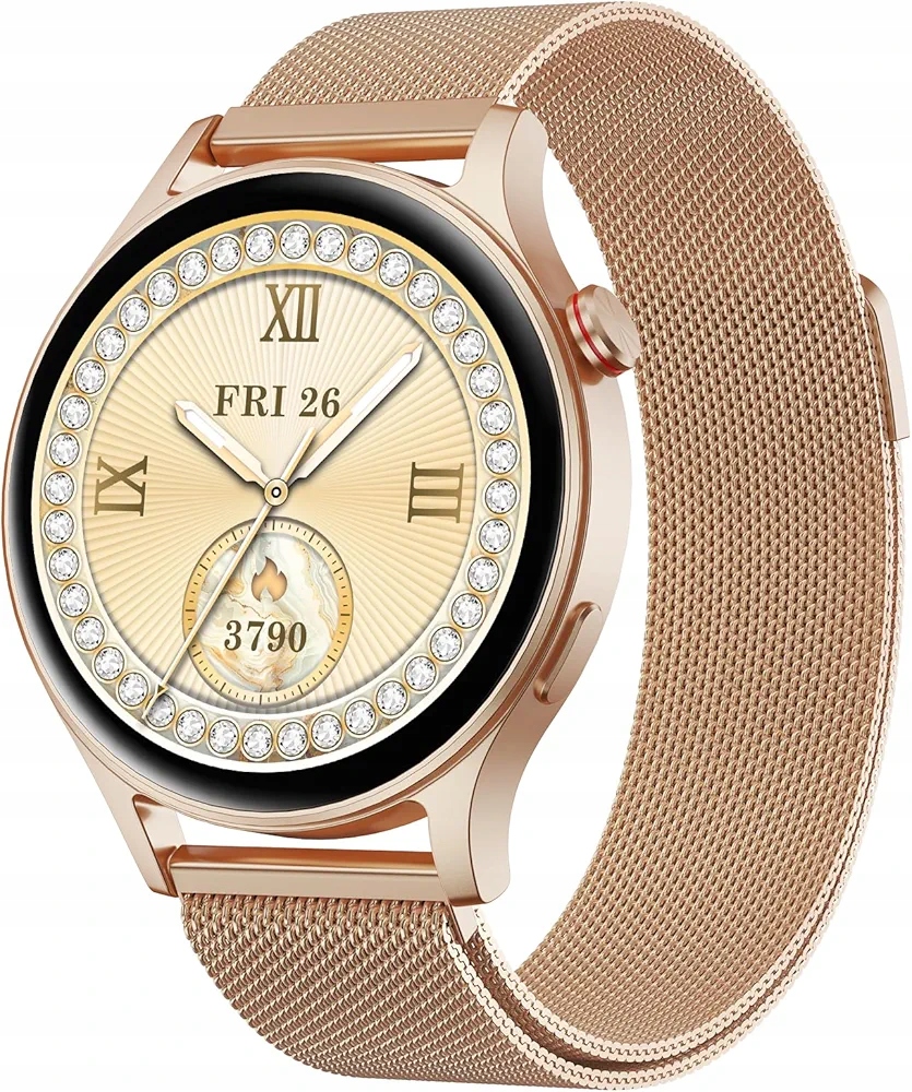 Smartwatch damski Veryfit AR-01 złoty Amoled krokomierz sen stres spo2