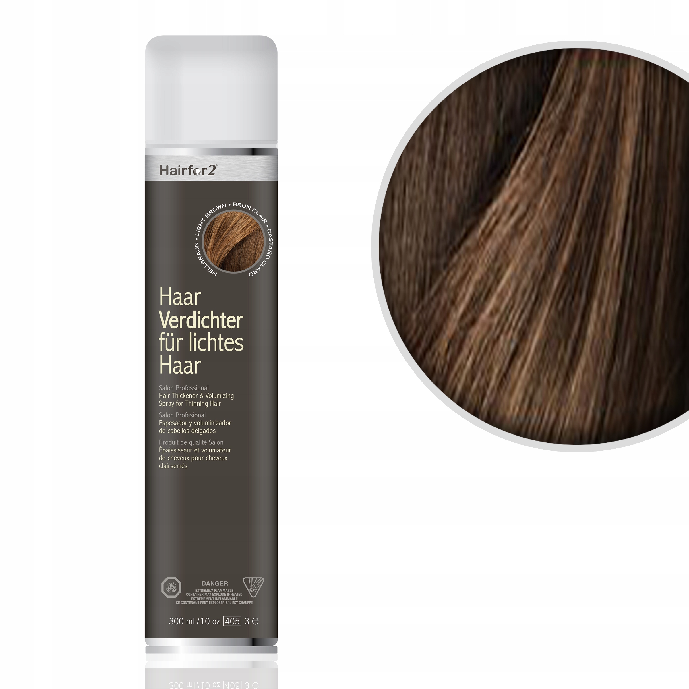 HairFor2 300ml Středně Hnědá Mikrovlákna Zahušťování Maskování