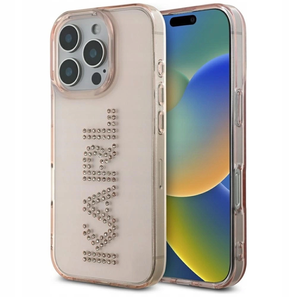 Pouzdro Karl Lagerfeld IML Rhinestones Logo pro iPhone 16 Pro růžové