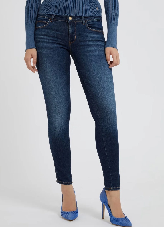 Guess Dámské Džíny Úzké Nohavice S Oděrkami V Tmavém Denimu 24/30 Xta
