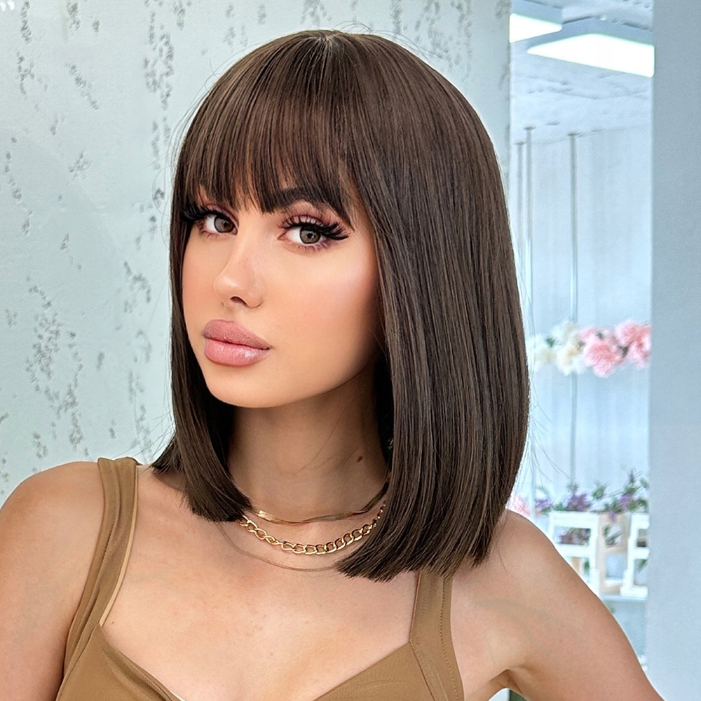 Dámská paruka Paruky Tmavě hnědá Polodlouhé vlasy Přírodní 35 cm s hřebínkem