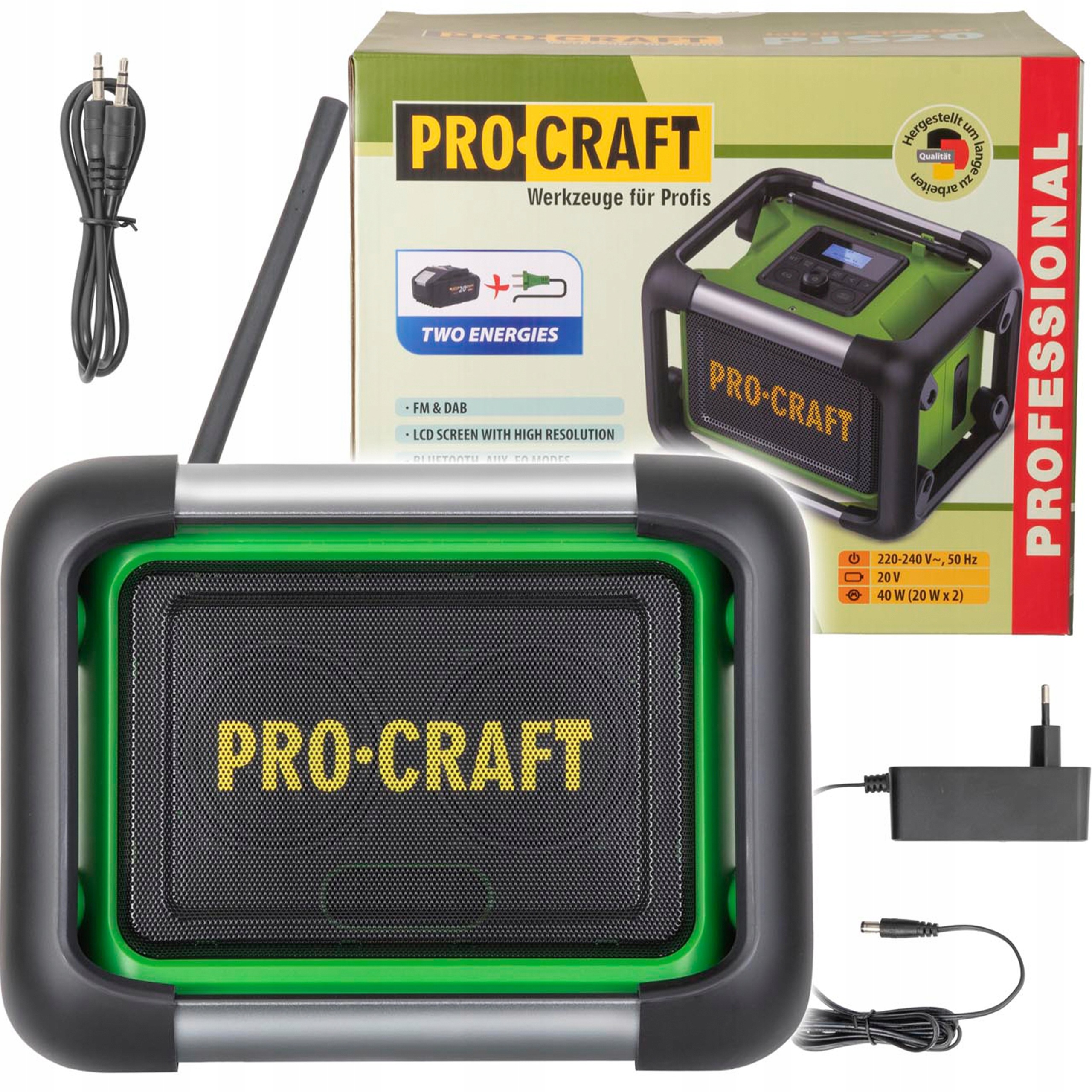 Stavební rádio na baterie 20V Procraft PJS20 Dab+ Bluetooth 80W