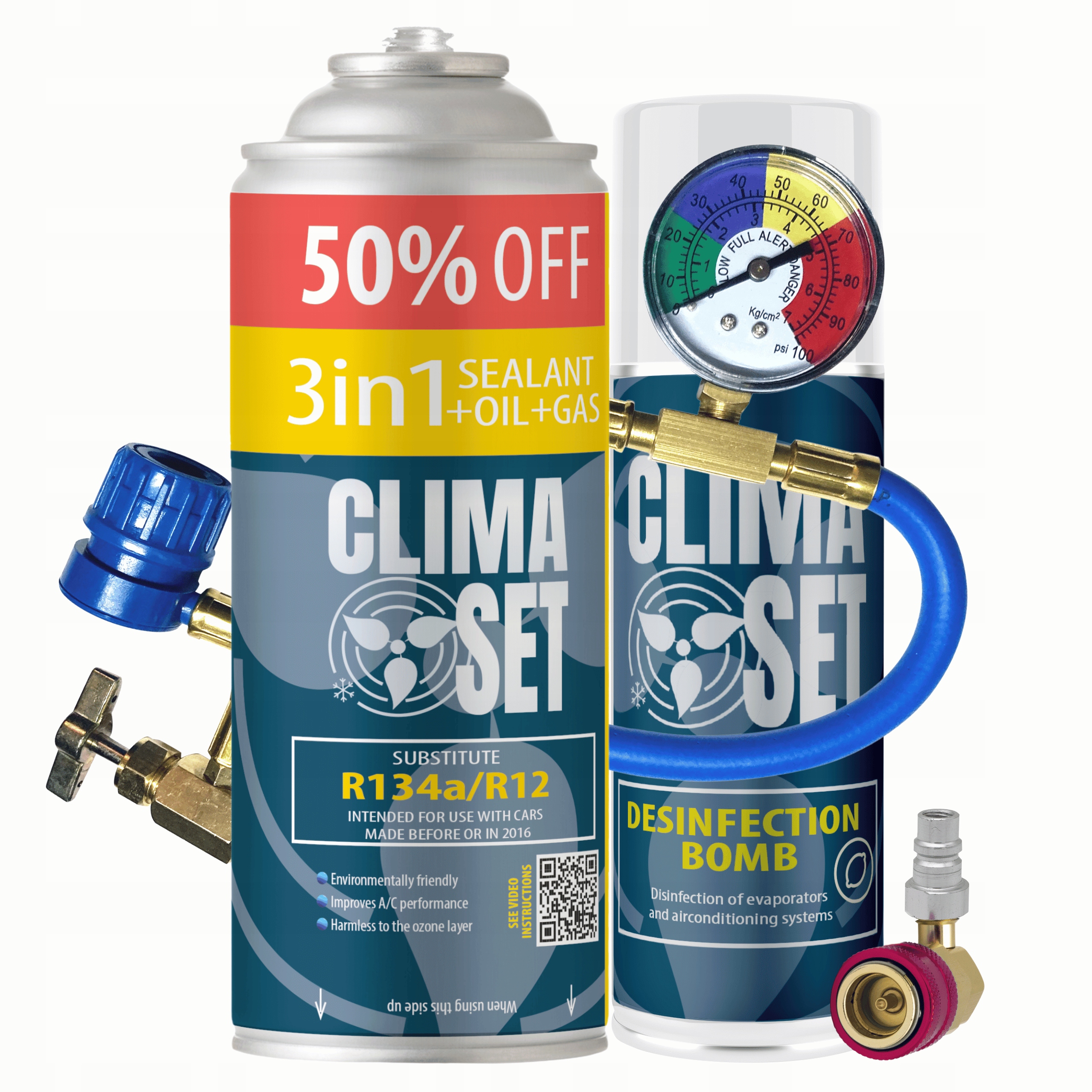 Sada pro naplnění klimatizace R134a 626 g, osvěžovač, kabel, adaptér