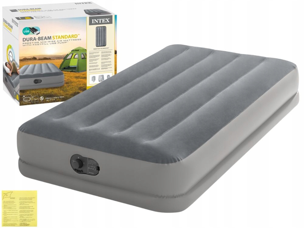 Materac Dmuchany Welurowy Jednoosobowy Łóżko 191x99x30 Intex 64112 Usb