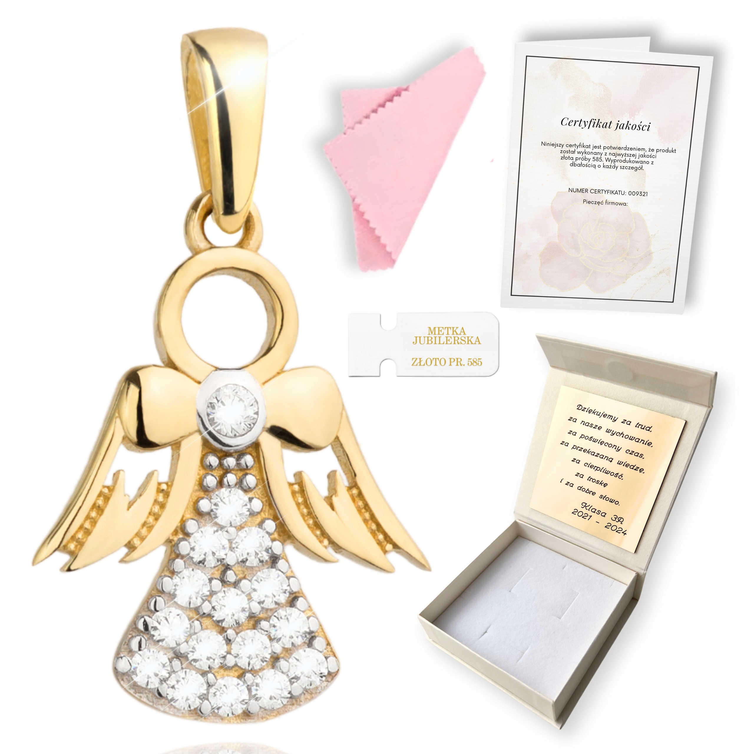 Zlatý přívěsek Přívěsek s andělem Andělem na křtiny přijímání 585