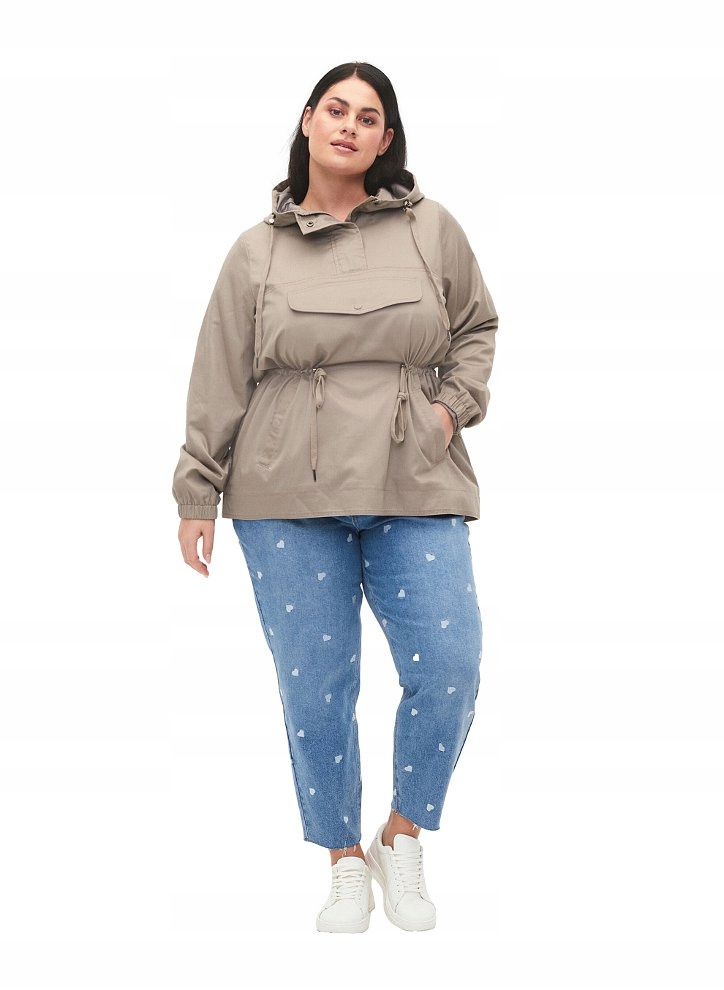 Mikina Bunda Anorak Kapuce Kapsy Šedá Zizzi 606F 48