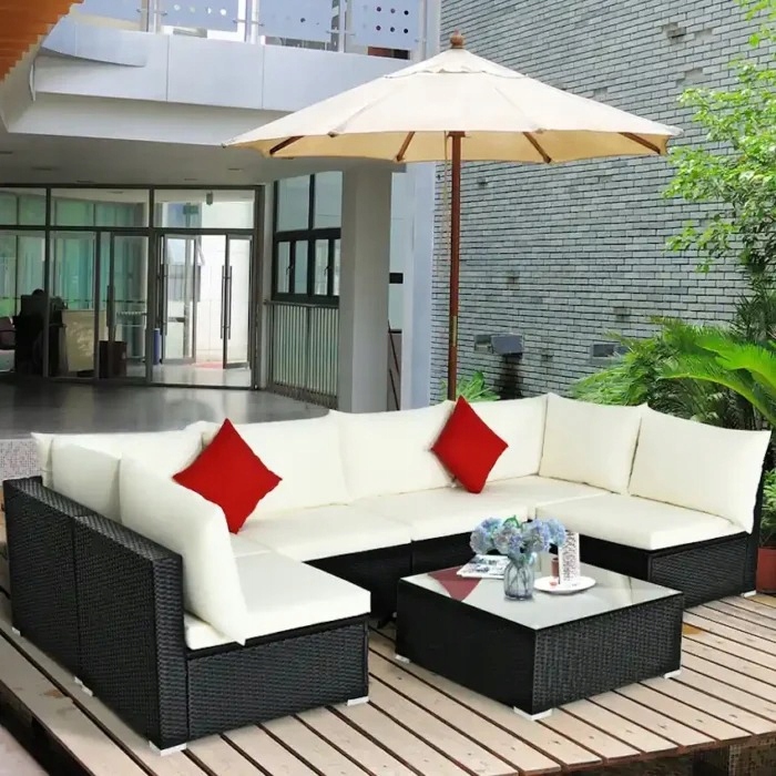 Sada zahradního nábytku Home Decor ratan 7 prvků s polštáři HD-10852