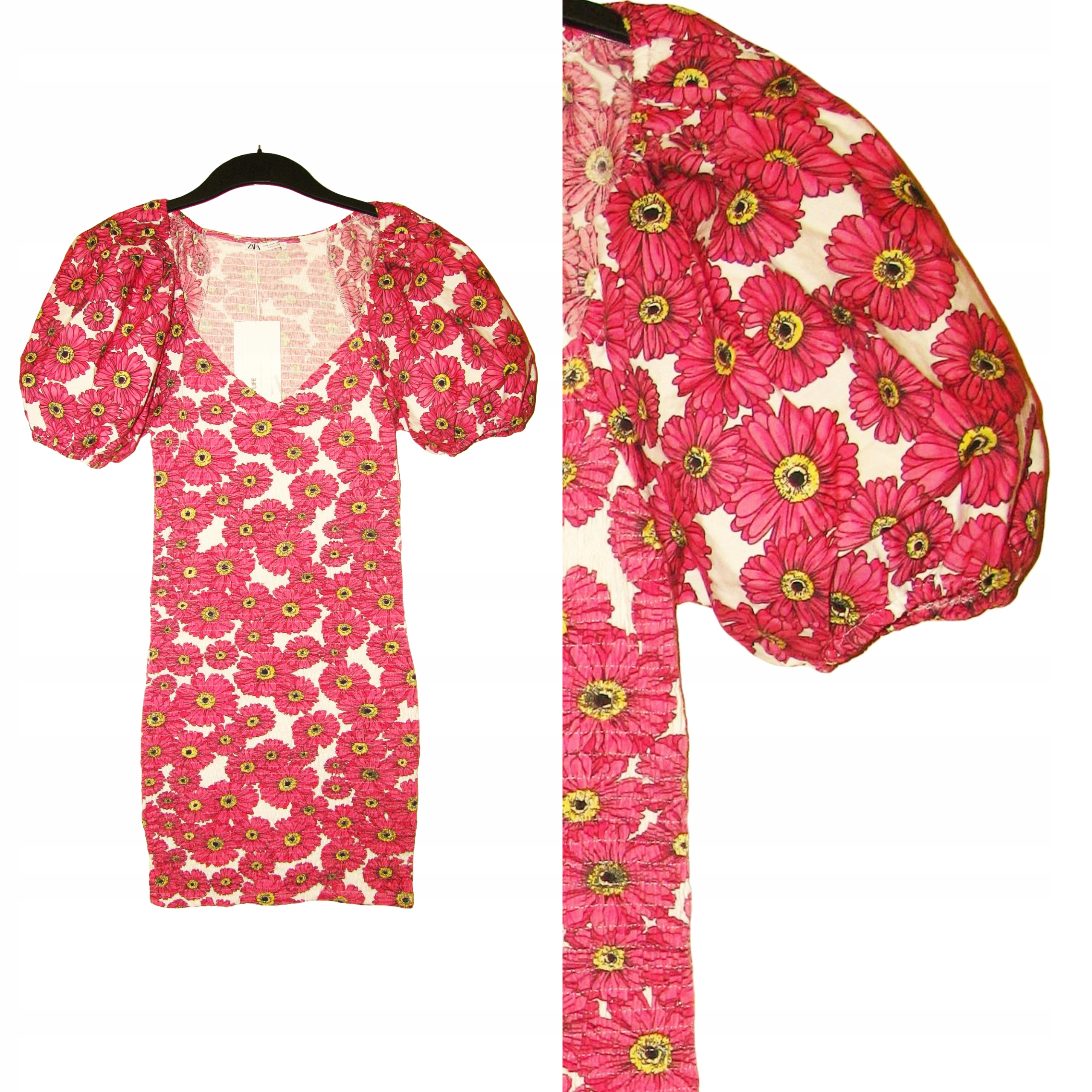 ZARA Piękna Sukienka Kolorowe Kwiaty BUFKI Sexy M Rękaw krótki rękaw