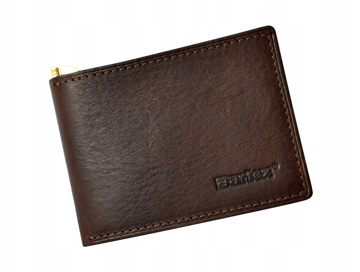 Bartex 472-M skórzany portfel męski brązowy slim z klipem banknotówka Rfid