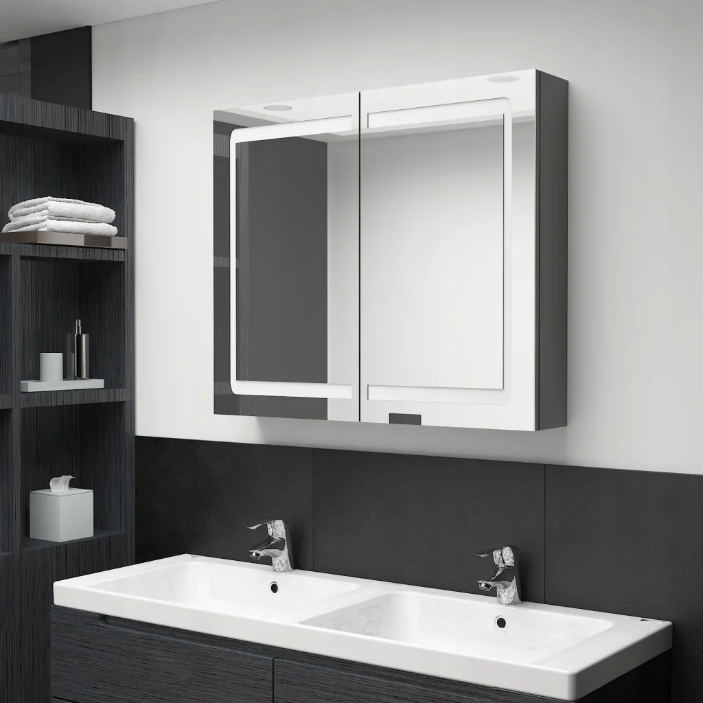 Led koupelnová skříňka se zrcadlem šedá 80 x 12 x 68 cm Šedá 326513