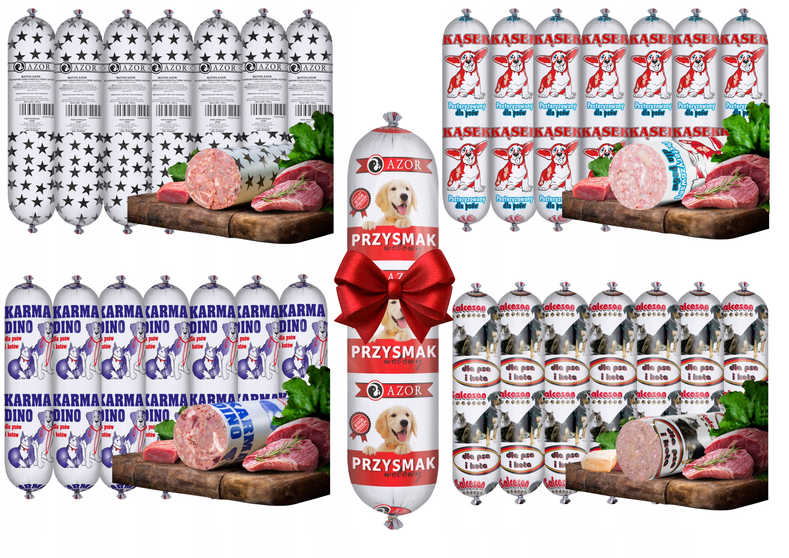 29x1 kg mokra karma dla psa baton Azor MIX wołowa wieprzowa