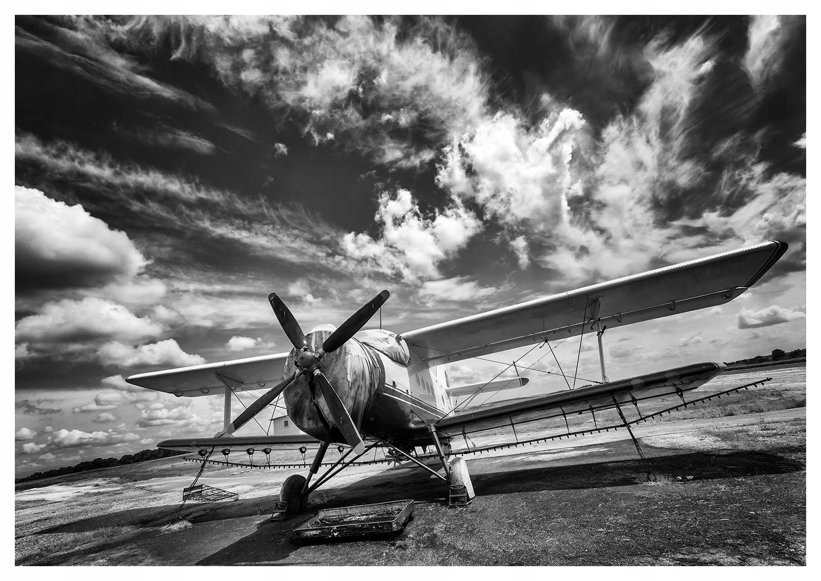 Tapeta Retro lietadlo na oblohe vinylová 312x219 Čiernobiely sen lepidlo