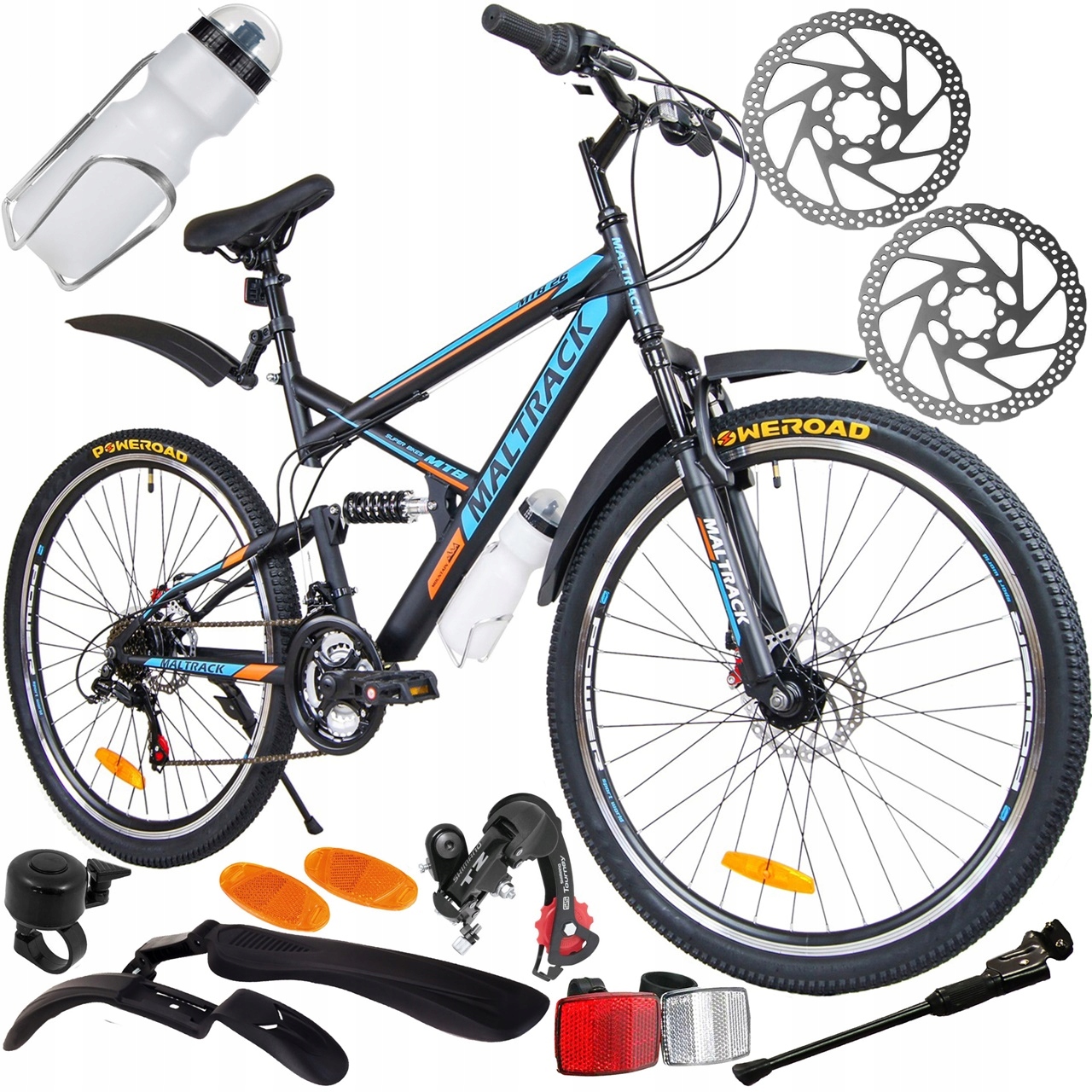 Rower Górski Mtb Shimano Amortyzatory 26'' Bidon Błotniki 18 Biegów