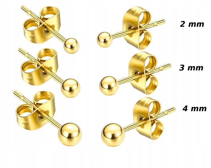 KOLCZYKI ZŁOTE KULKI STAL CHIRURGICZNA 3 PARY SET