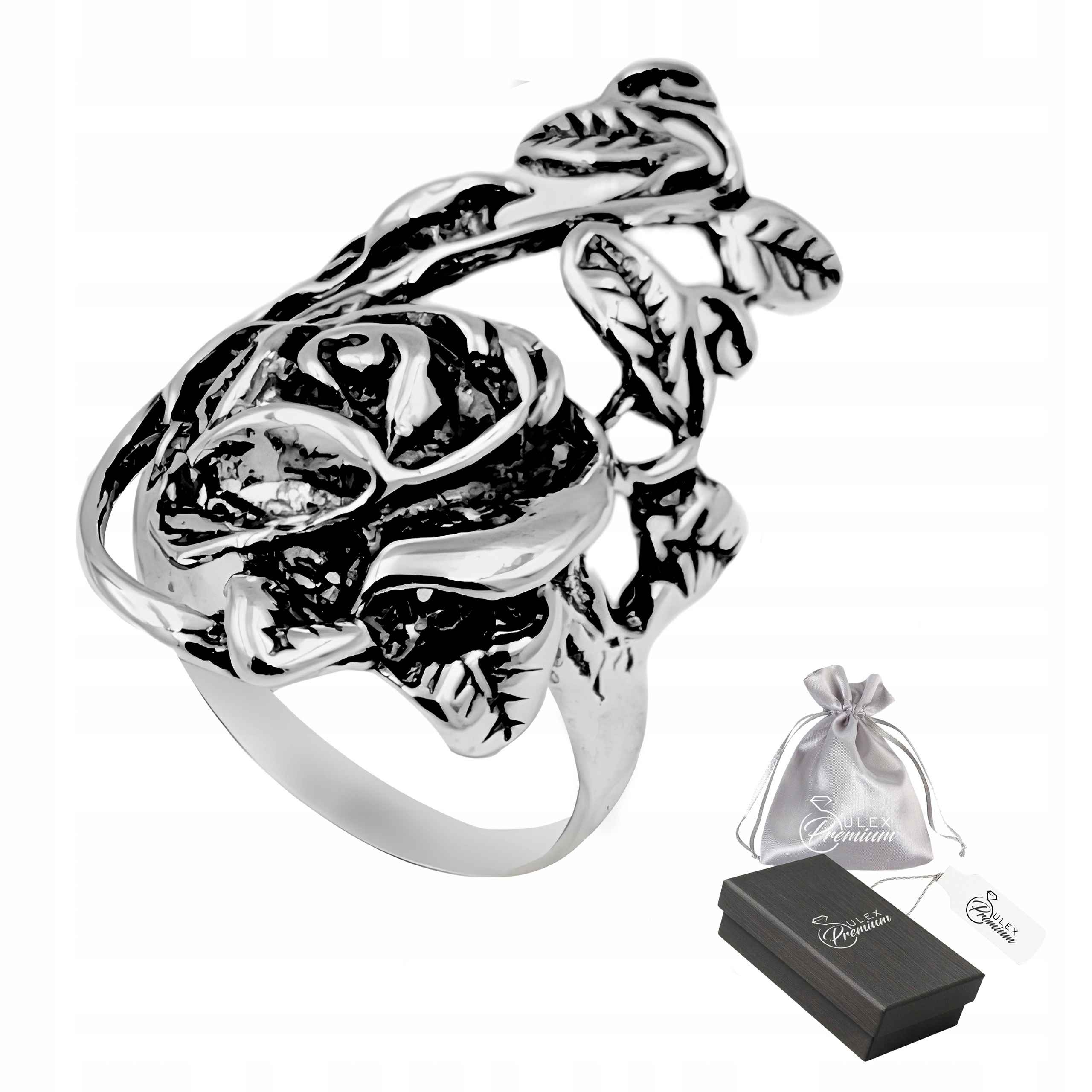 Dámský Prstýnek Stříbro 925 s oxidovaným květem růže a listy, vintage 17. vel.