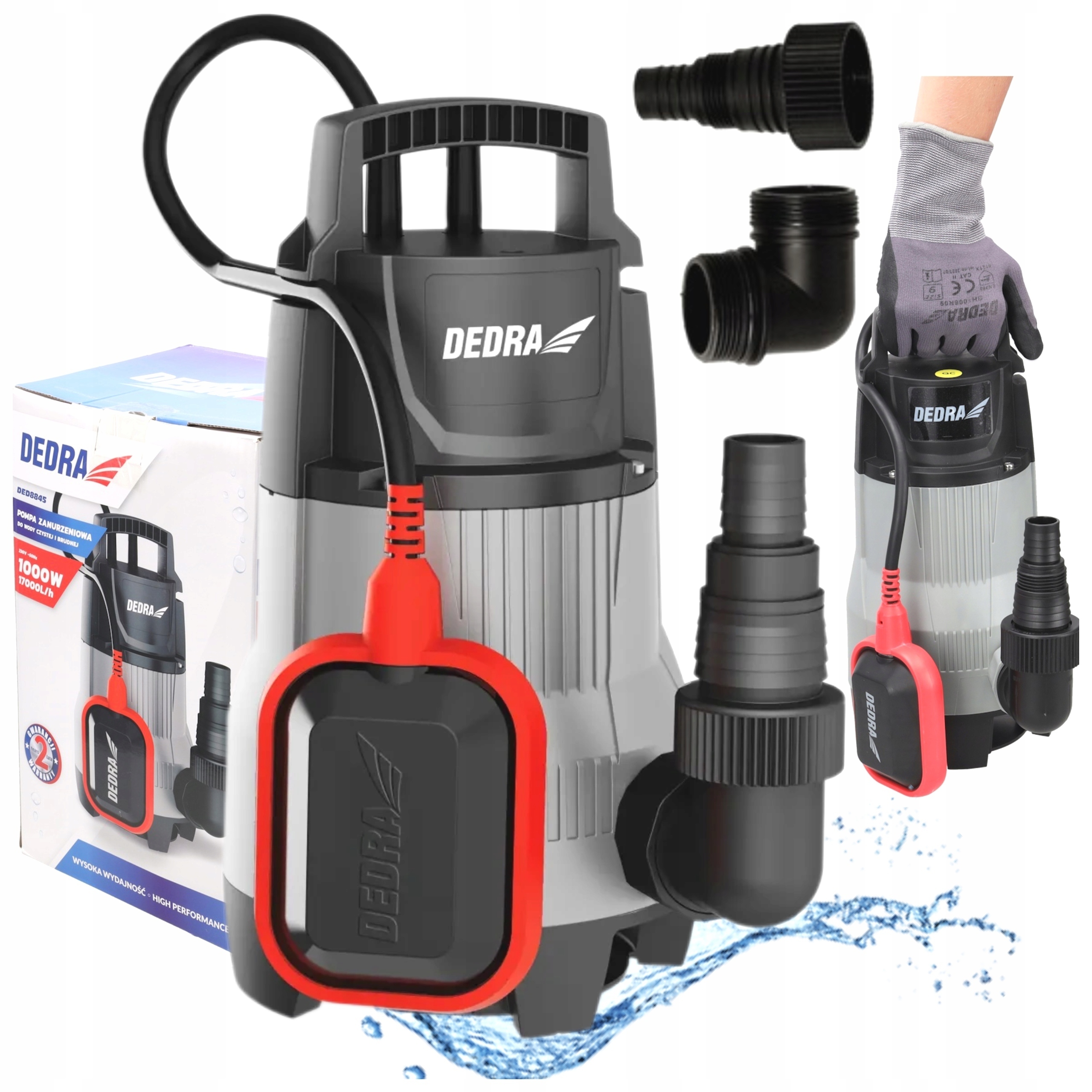 Dedra Ponorná Pumpa Špinavá Čistá Ponorná Voda 1000 W 1700 l/m Plavák