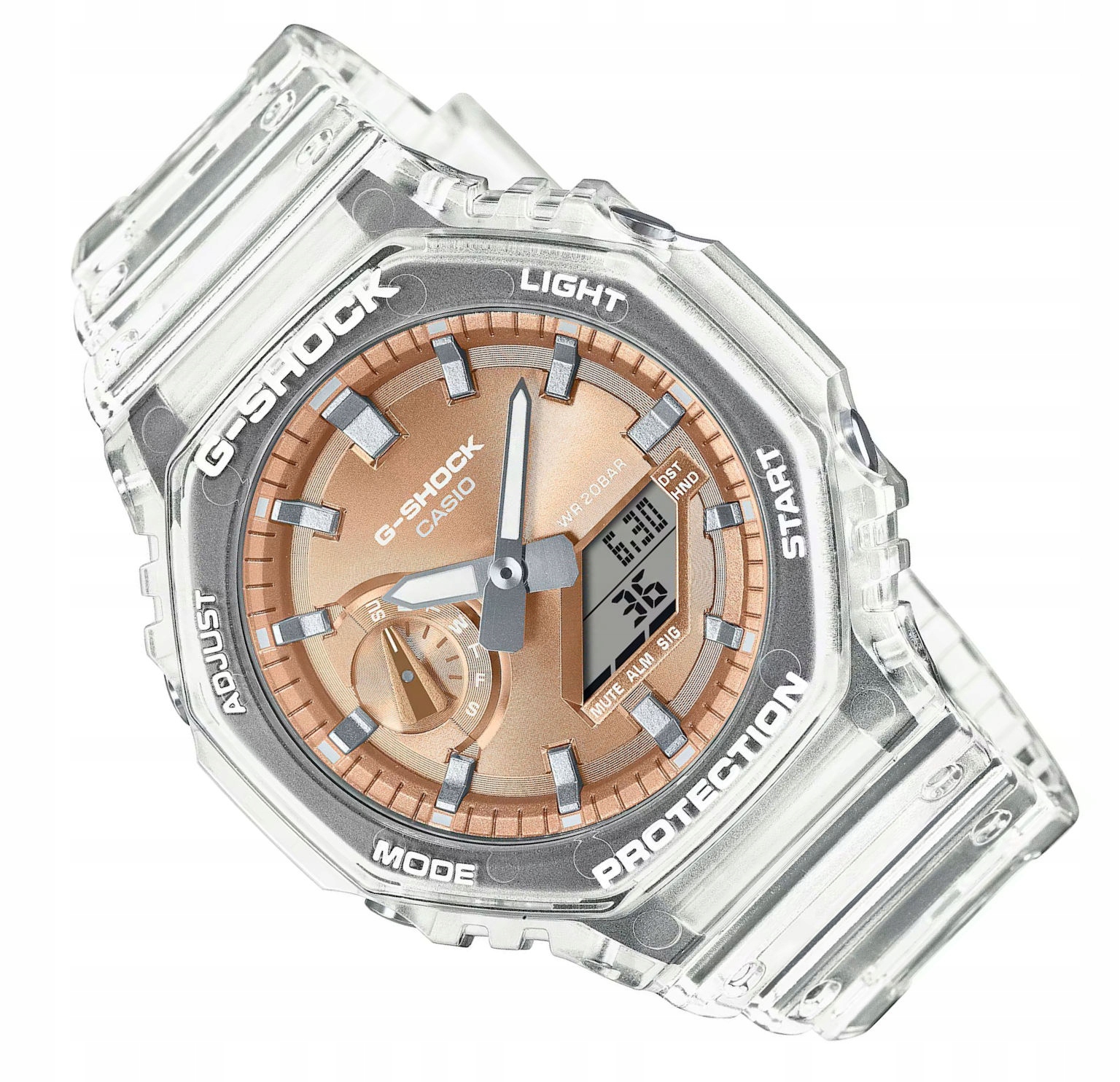 Růžové Zlato Bezbarvé Hodinky Casio G-shock Skeleton C GA-2100BM -7A5E