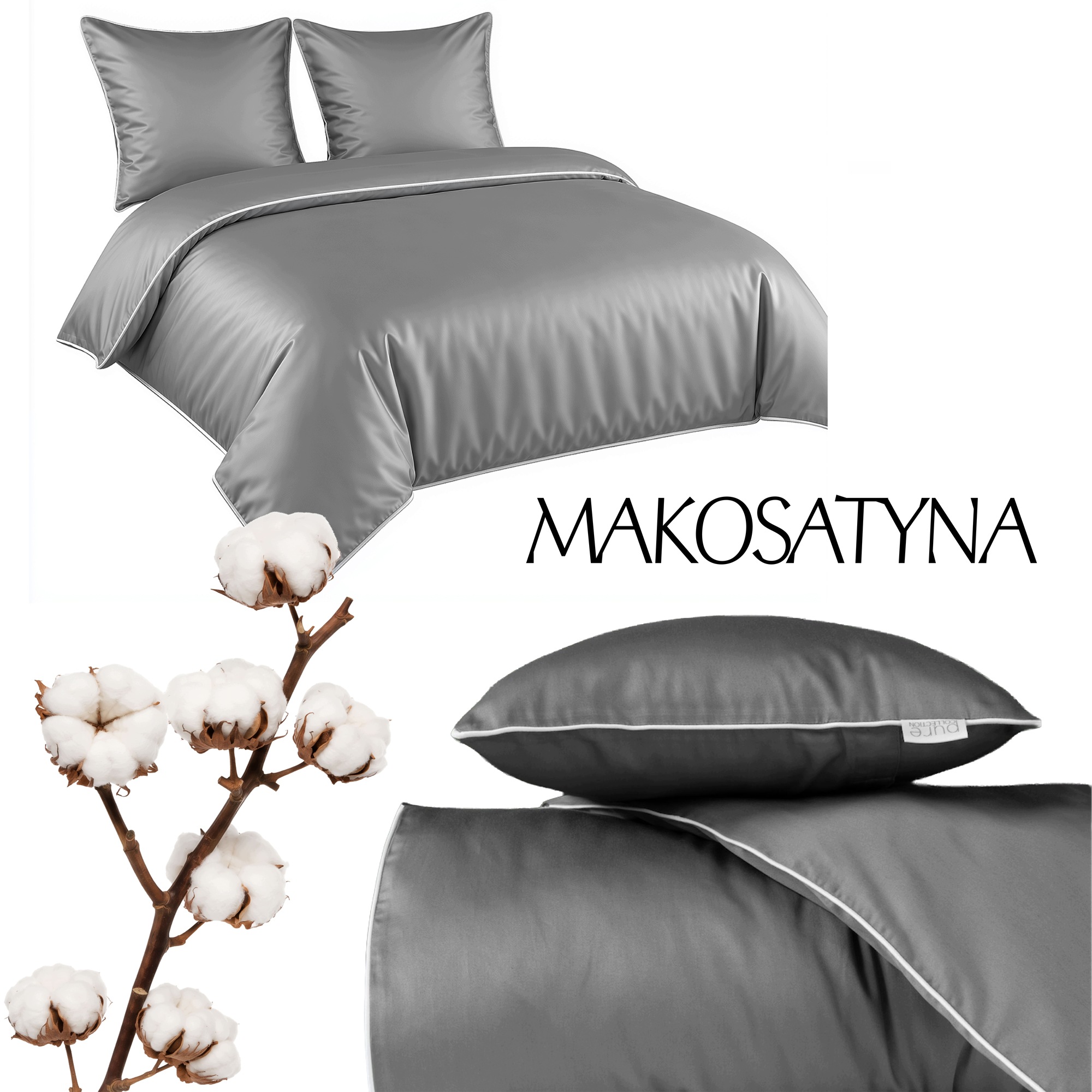 Posteľná Bielizeň Pure z bavlneného makosatínu 220x200 Šedá Premium