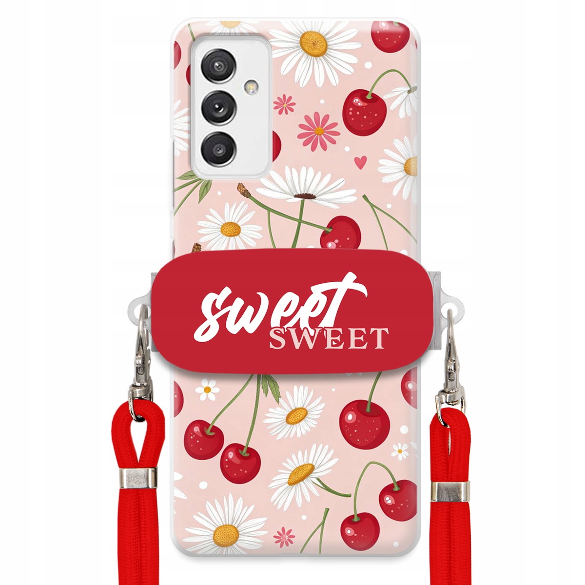 Puzdro pre Samsung A82 5G Červené vodítko Crossbody držiak Sweet Kvet čerešne