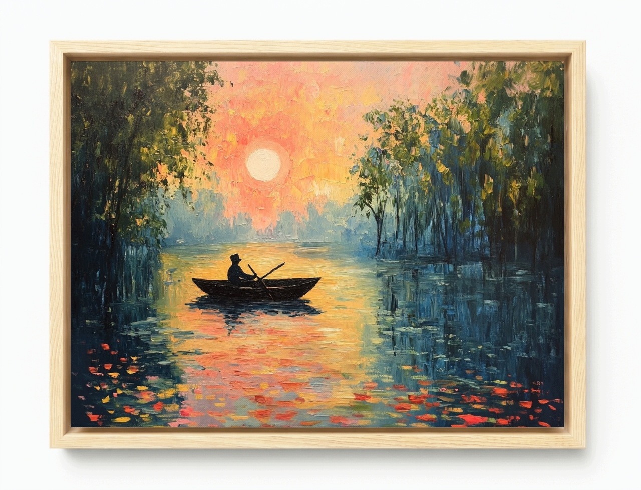 Obraz Rám Americký Box Krajina Jezero Voda Loď Loďka Slunce Západ 80x60