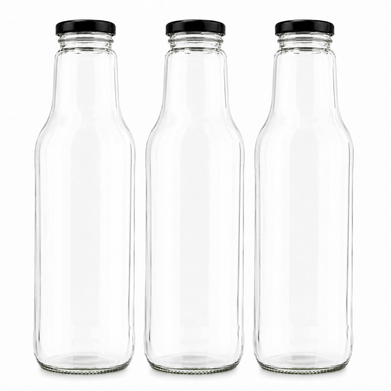 42 x skleněná láhev 750 ml uzávěr fi 43 černý/na džusy, sirupy a těstoviny