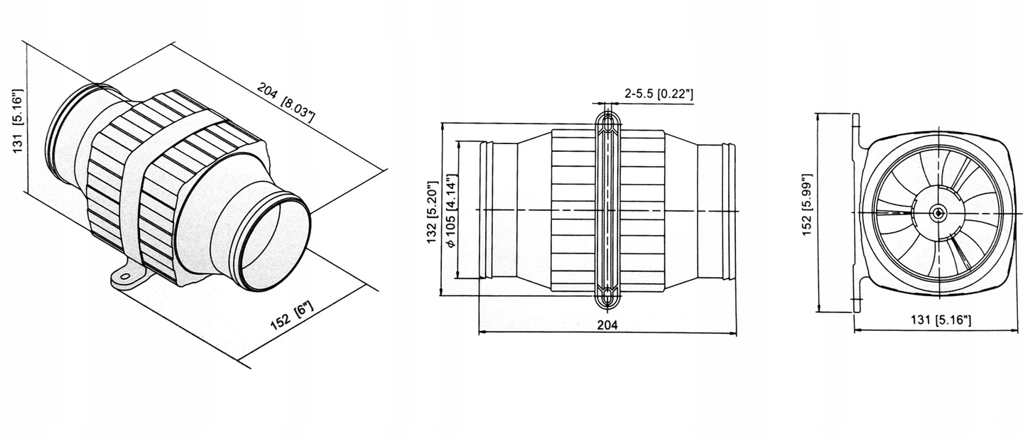 WENTYLATOR LINIOWY 12V 6500L/MIN 105mm TMC Numer katalogowy części 03705