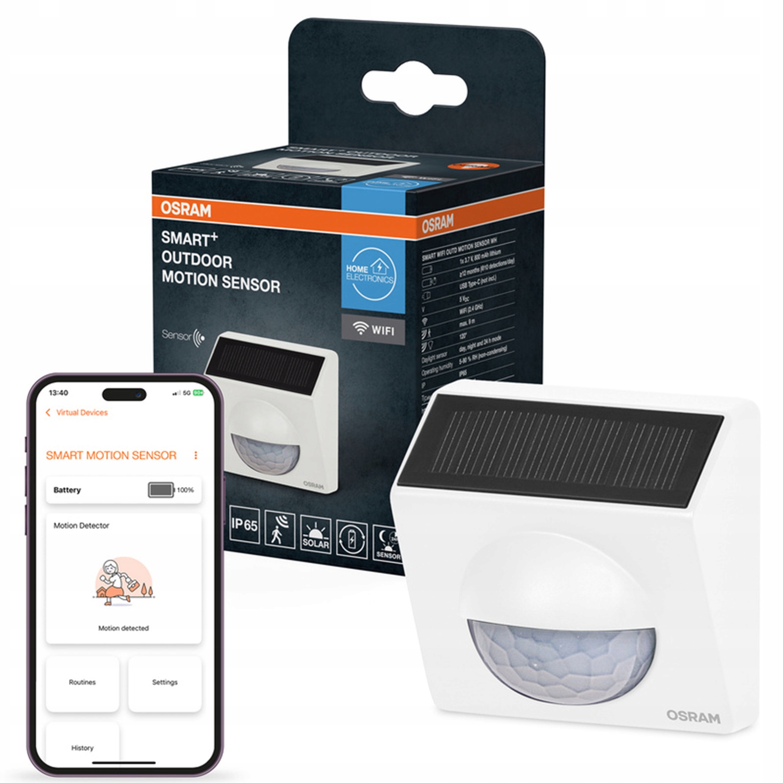 Venkovní Pir senzor pohybu Solární Smart WiFi Osram