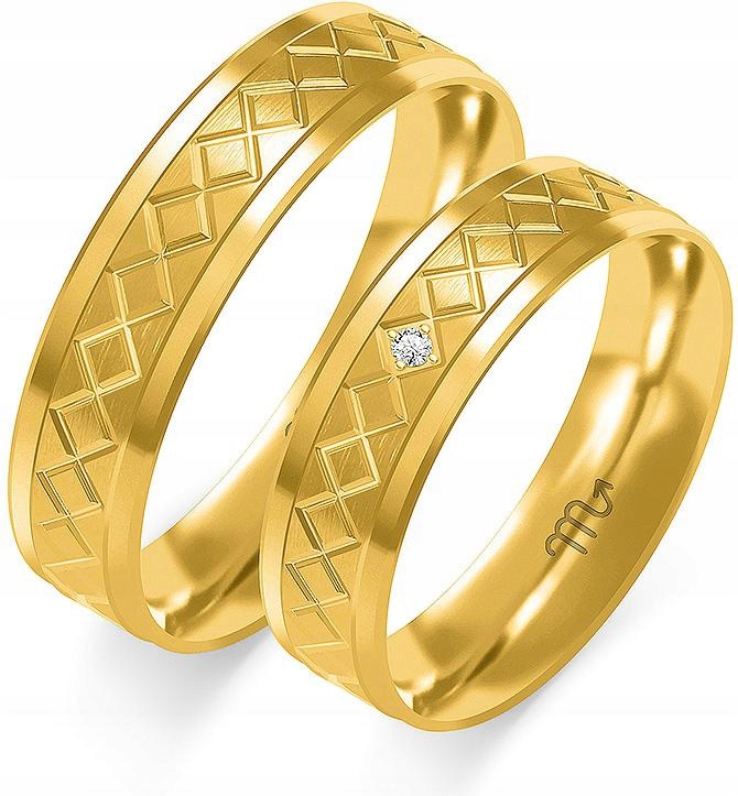 Zlaté snubní prsteny pro pár s gravírováním 585 vel 14 15 16 svatební kolekce 14k