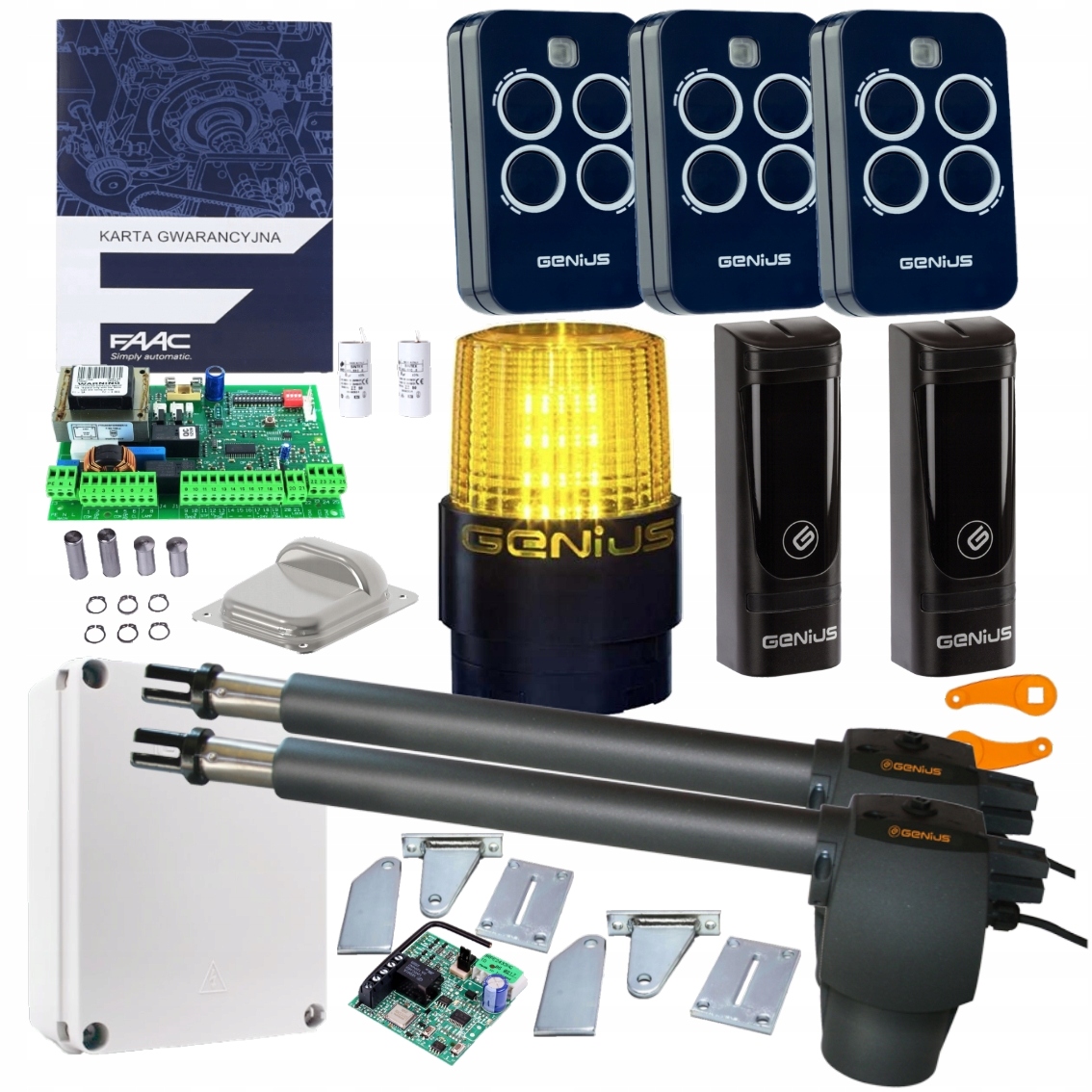 Zestaw siłowników Genius G-Bat 300 3 x Pilot Lampa Stoper Fotokomórki