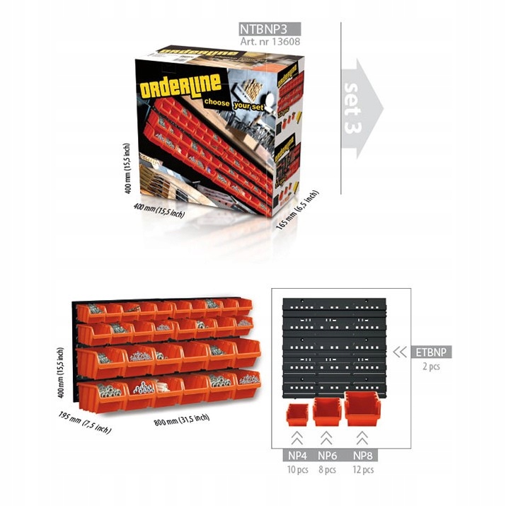 Nástrojová deska Ogranizer Garáž Dílna na zeď na nářadí SET3