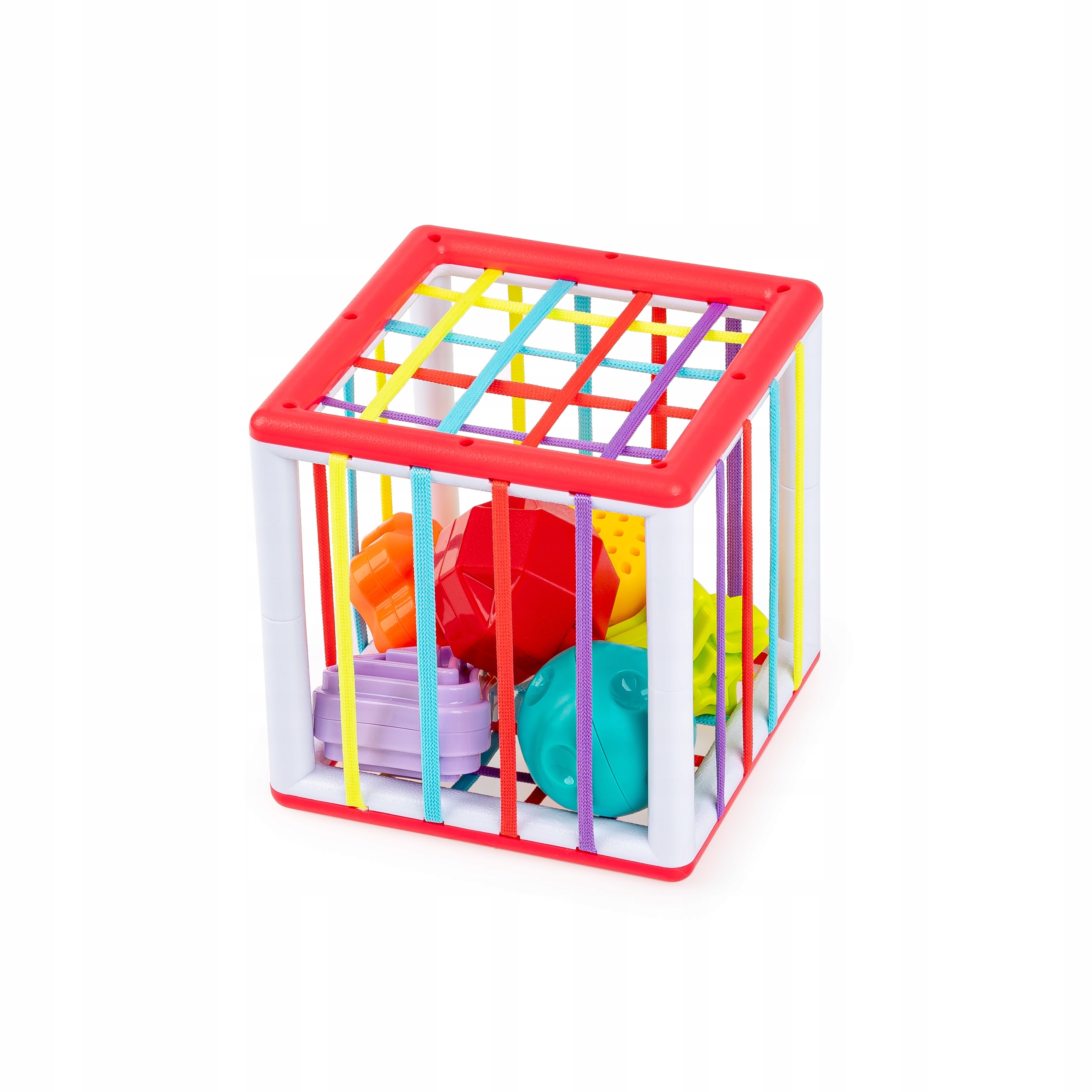 Zabawka sensoryczna kolorowe linki Kostka Pełna Kształtów 6m+ TuliFun Materiał plastik sznurek