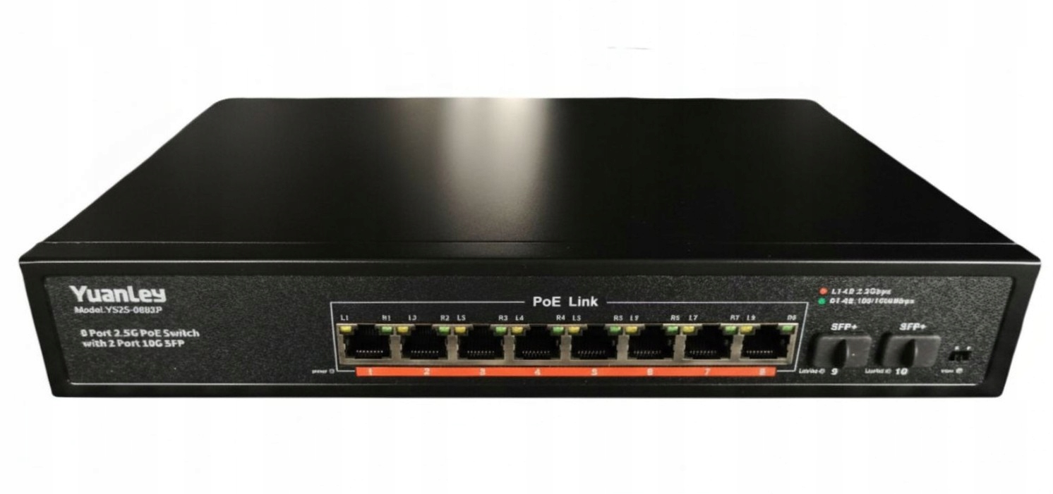 10 portowy przełącznik Ethernet 2,5G 8 x 2,5G PoE 2 x 10G Sfp