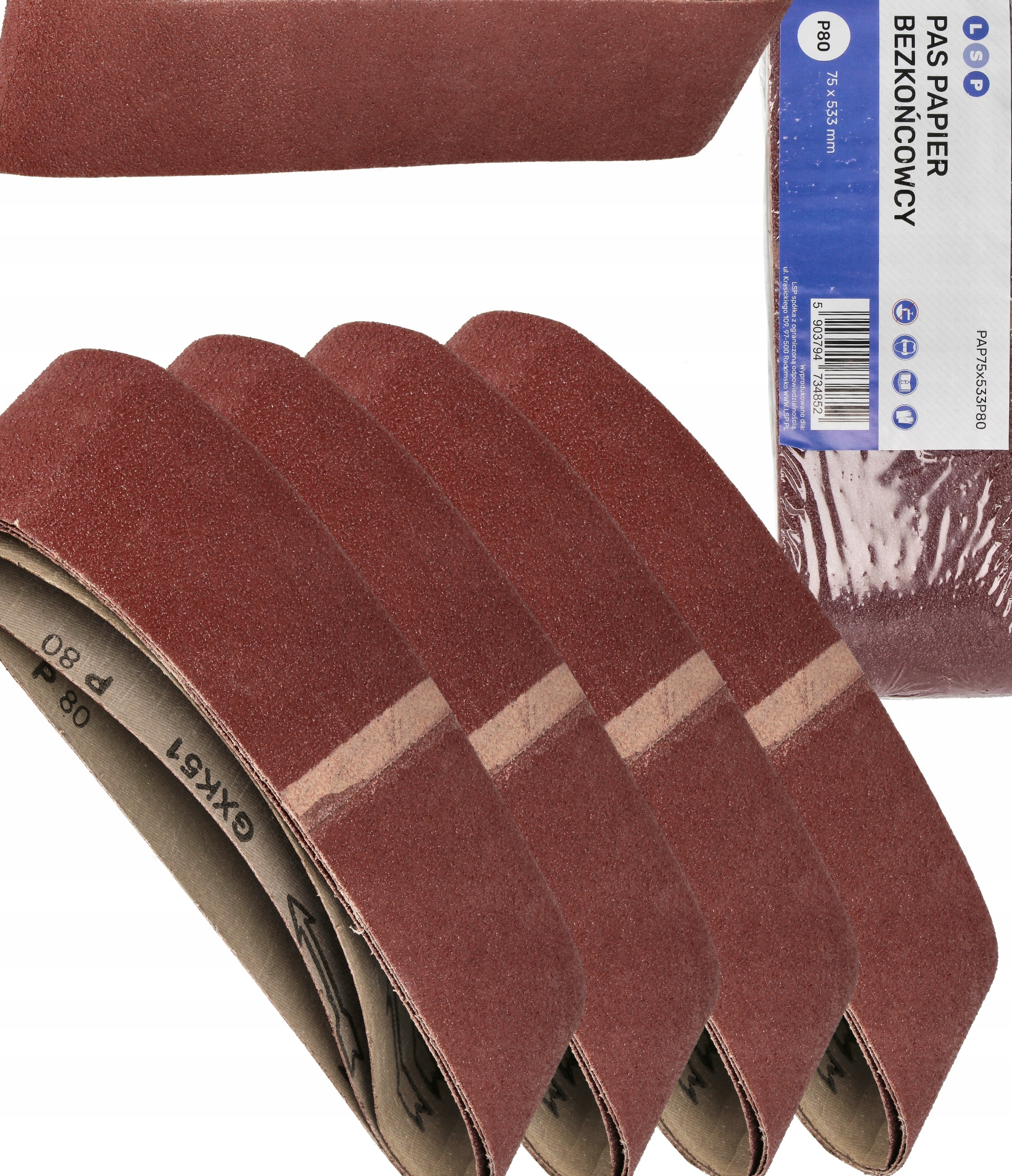 Pas Bezkońcowy Papier Ścierny 533x75 P80 Taśma Do Szlifierki Taśmowej 12SZT