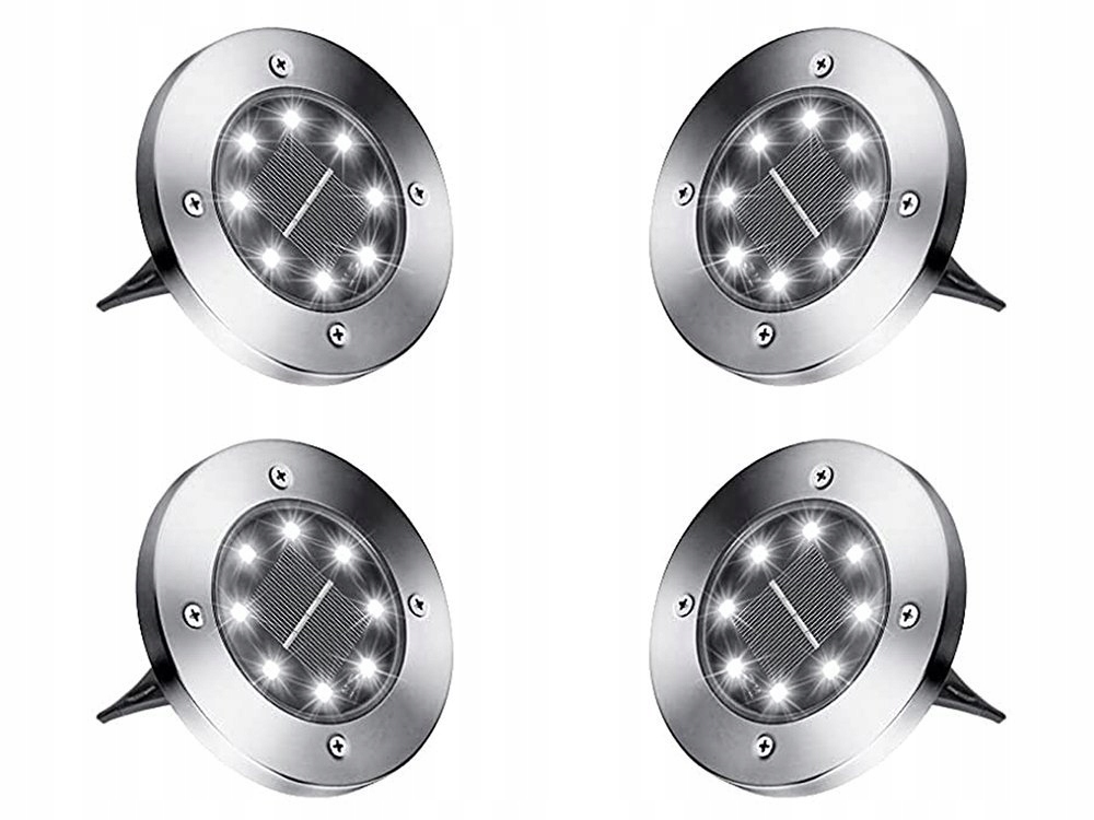 Lampka SOLARNA GRUNTOWA LED, wbijana, disk light Kolor dominujący srebrny