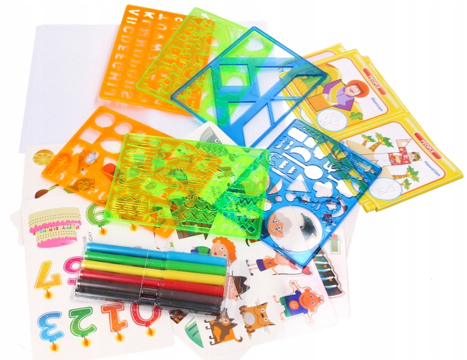 ZESTAW DO MALOWANIA NAUKA ARTYSTA SZABLONY WZORY Wiek dziecka 3 lata +