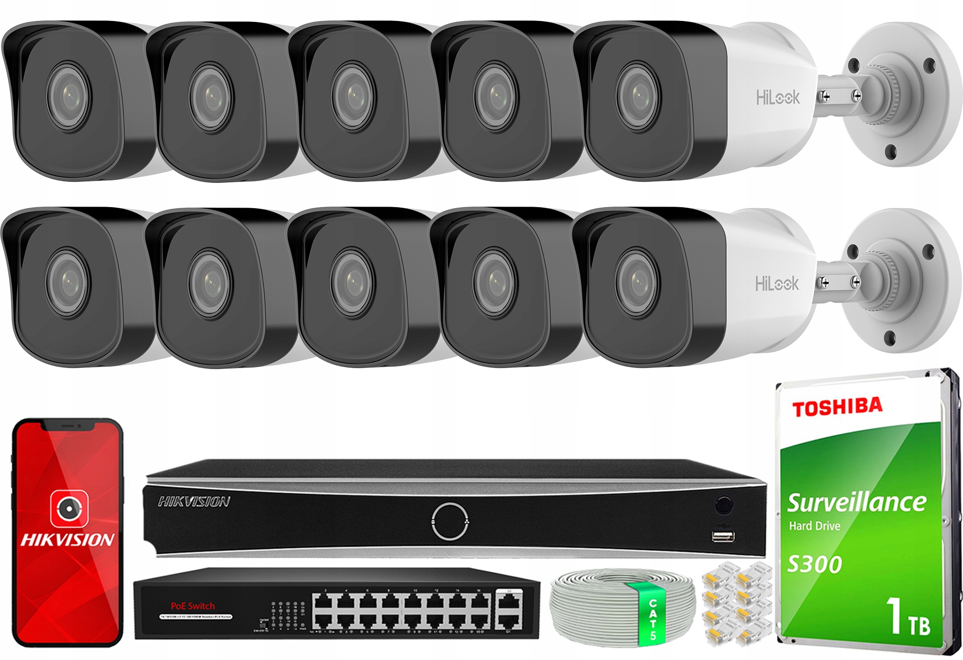 Sada pro monitorování Ip 10x Kamera 5MPx IPCAM-B5 IR30 HiLook od společnosti Hikvision