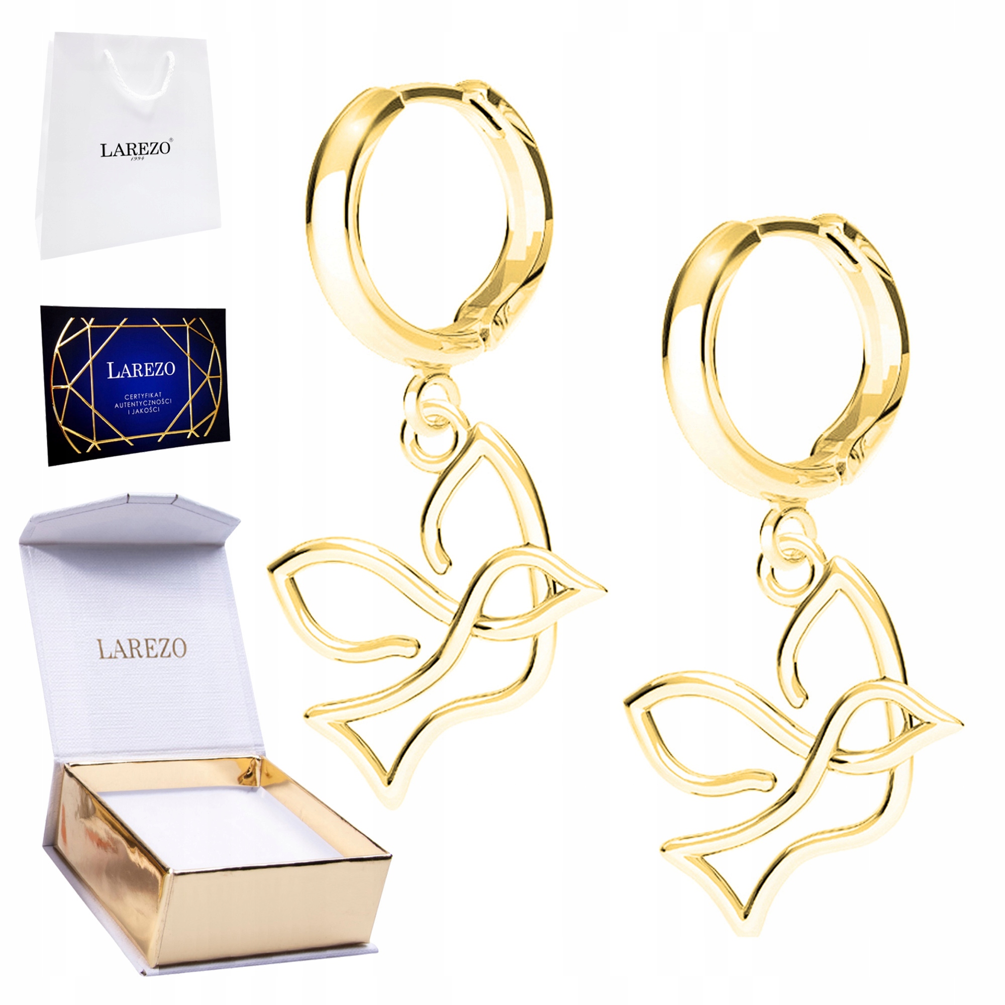 Zlaté Náušnice 925 Pozlacené ažurové ptáky s ptáky Ptáček