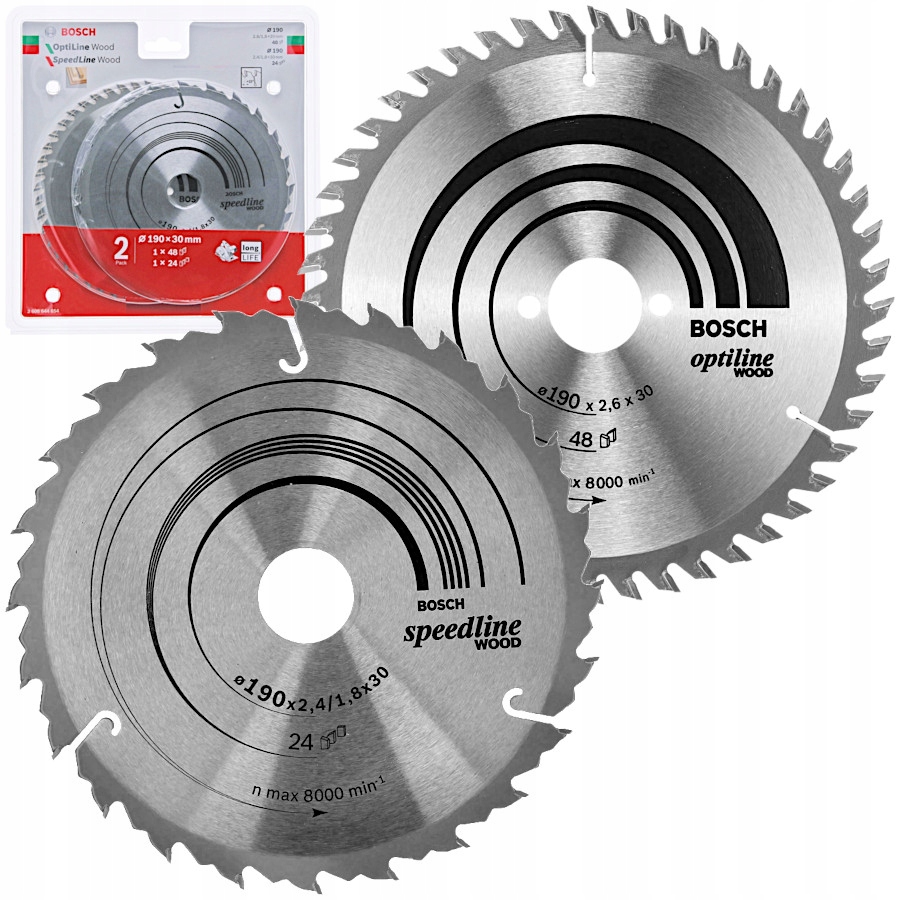 

Bosch 2x Piła tarczowa do drewna 190x30mm 24z 48z