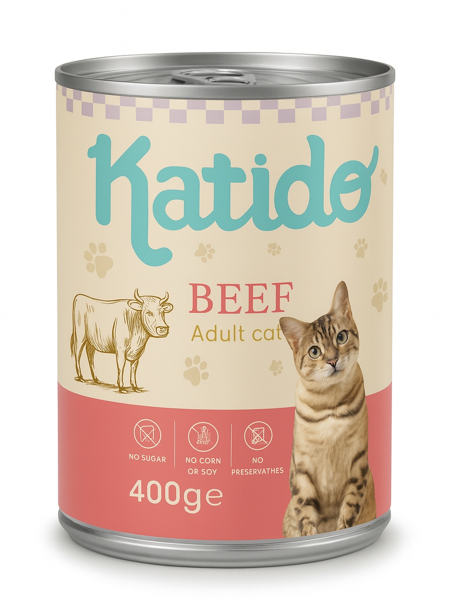 Katido Superprémiové mokré krmivo pro kočky Adult Hovězí konzerva 6x400g