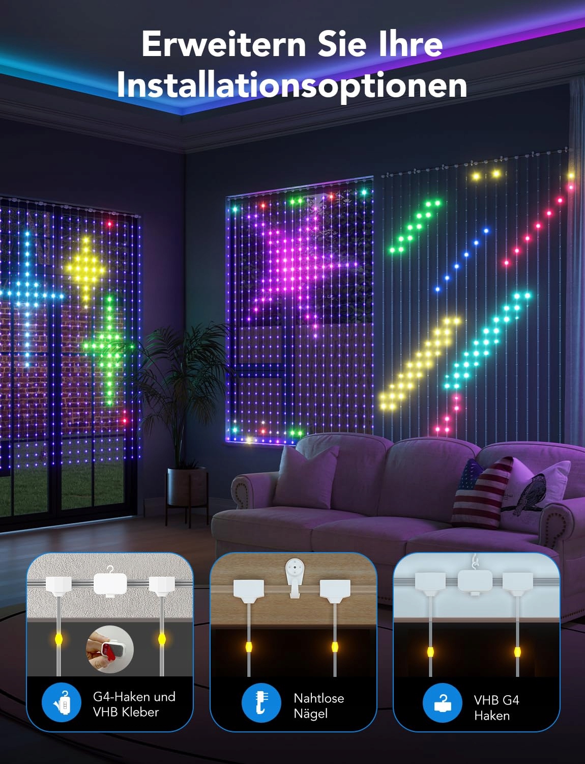 GOVEE Girlanda Kurtyna Świetlna Lampki LED 86 Trybów Alexa 15x2m — miniatura 4