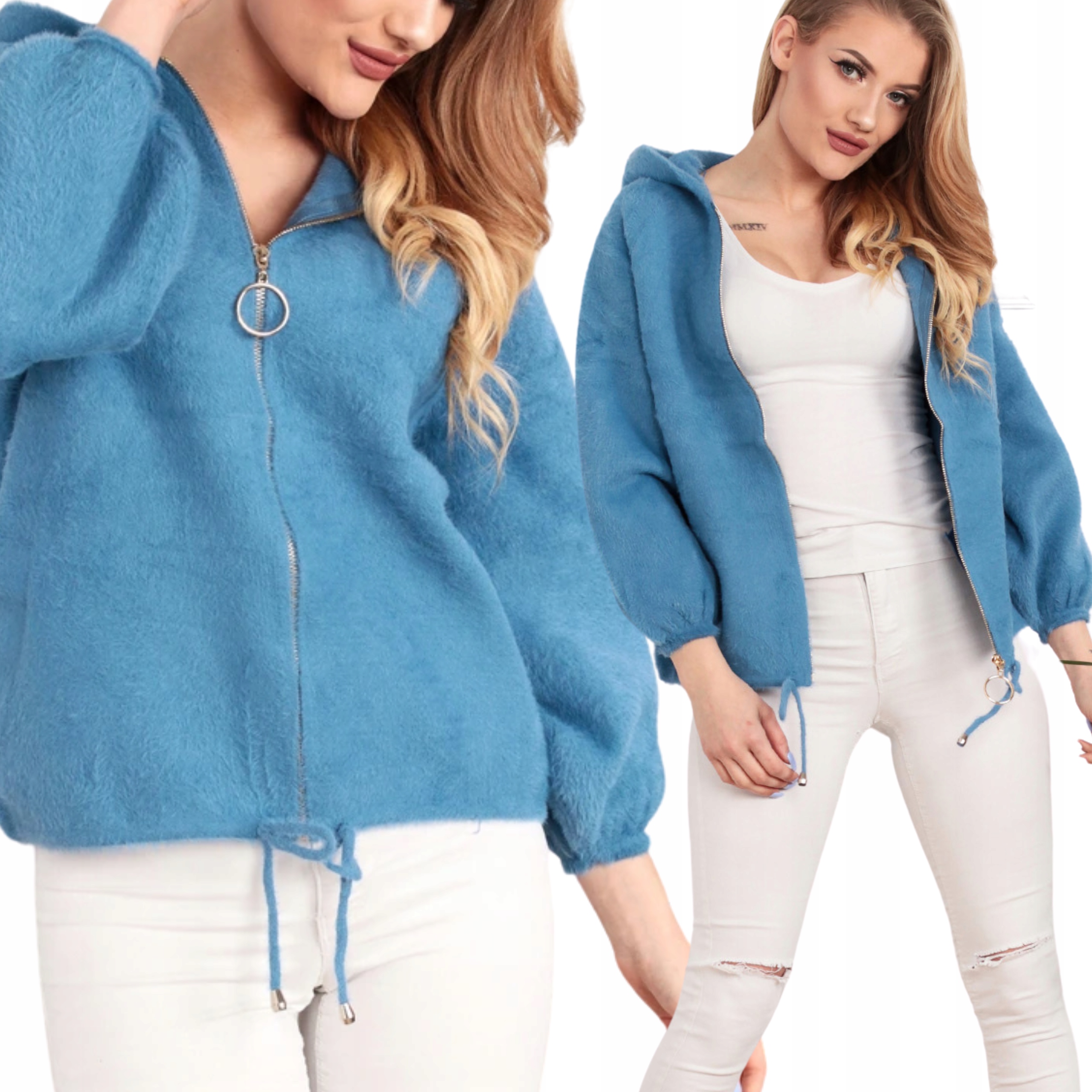 Alpaka Damska Modna Kurtka Bluza Sweter Ciepła Krótka Suwak 1976